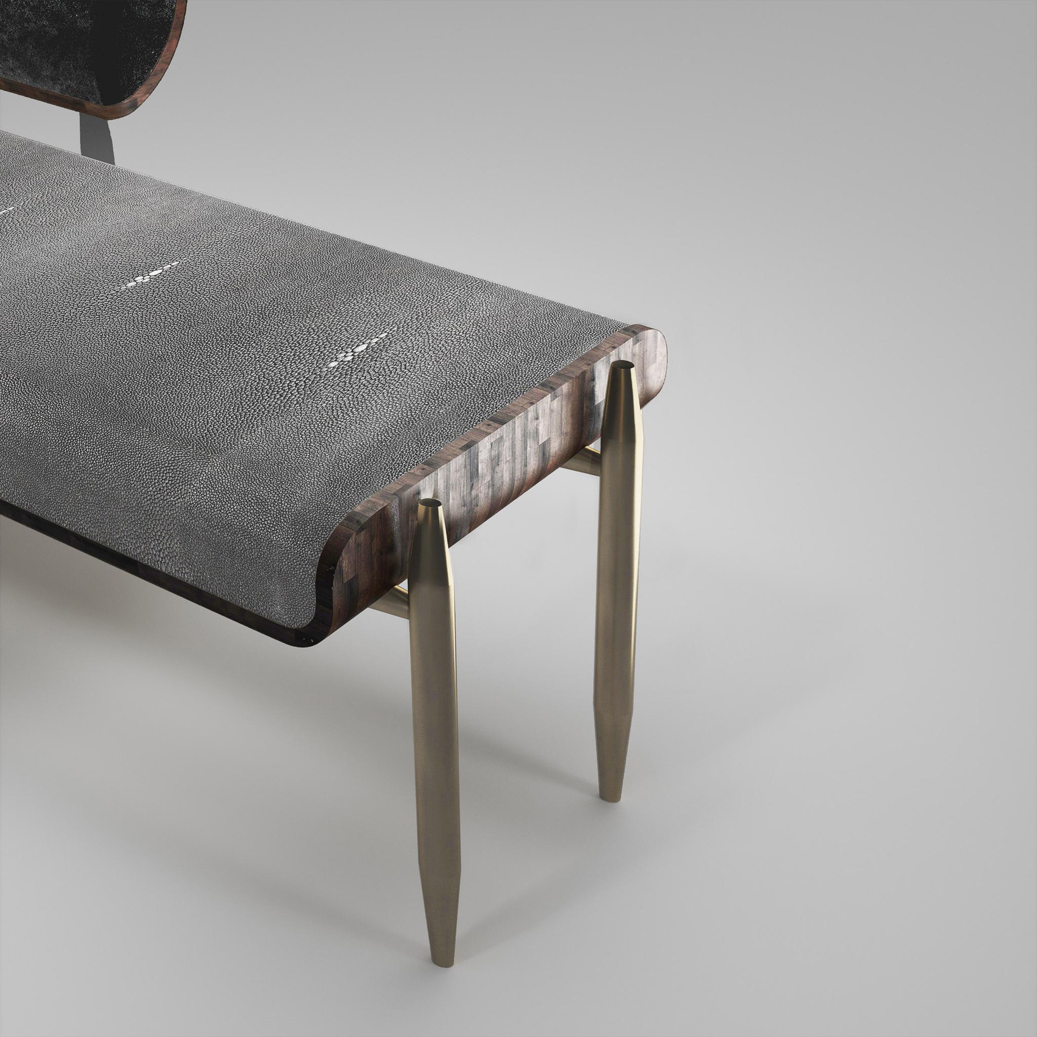 Shagreen Bench with Palmwood and Bronze-Patina Brass Details by Kifu Paris For Sale 6