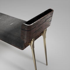 Shagreen Bench with Palmwood and Bronze-Patina Brass Details by Kifu Paris