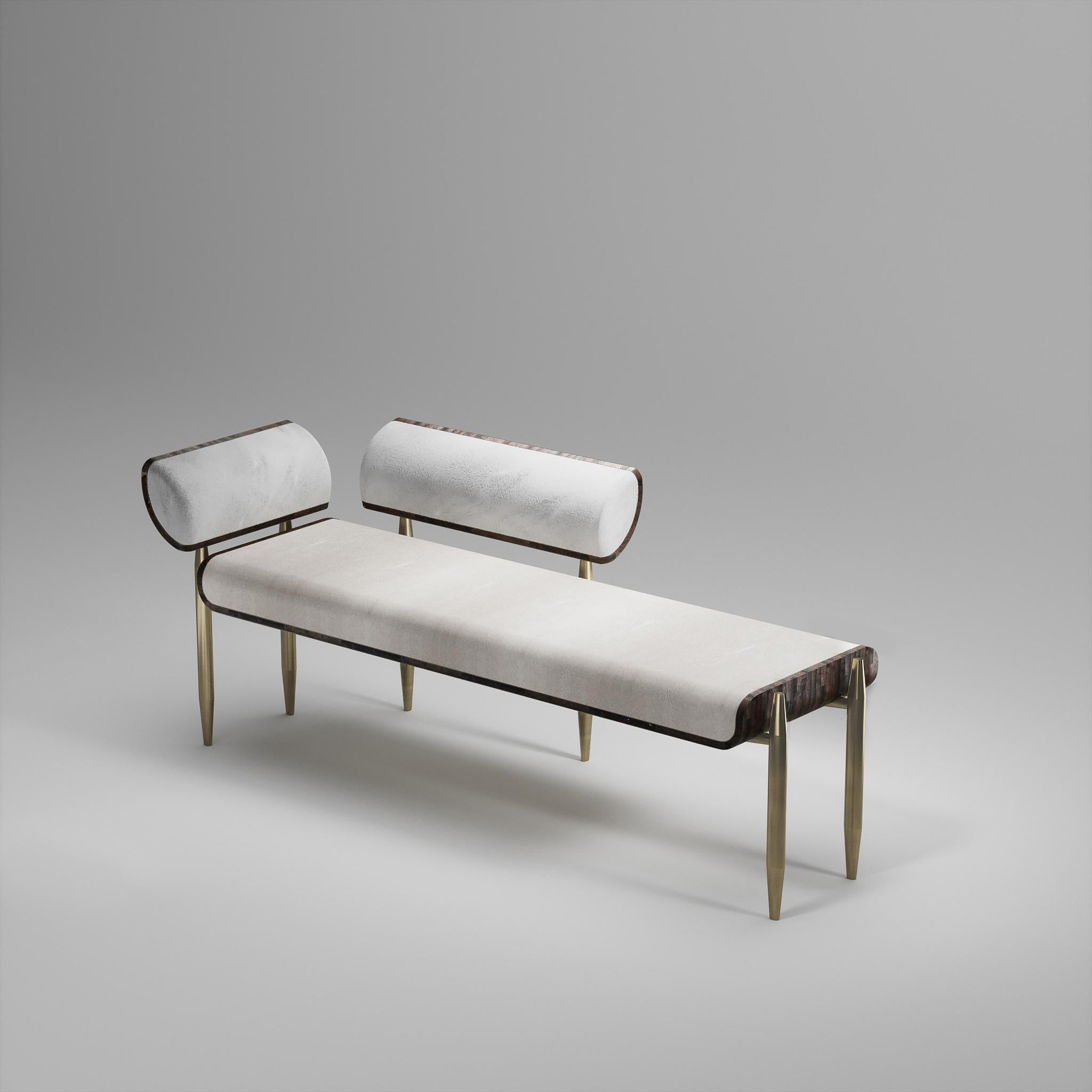French Shagreen Bench with Palmwood and Bronze-Patina Brass Details by Kifu Paris For Sale