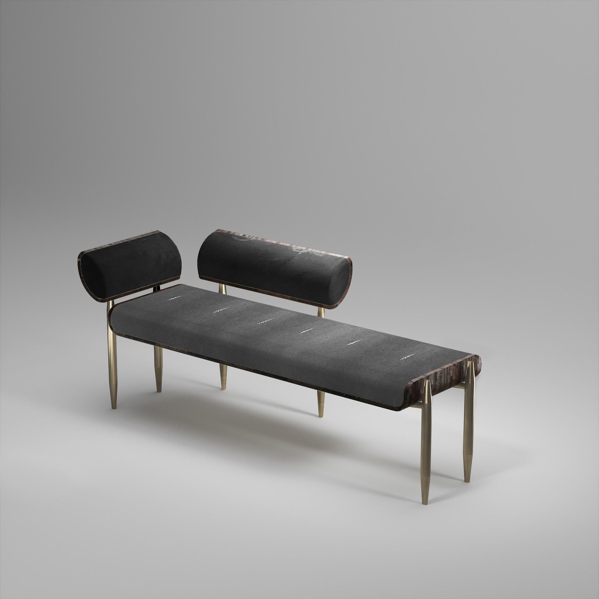 Contemporary Shagreen Bench with Palmwood and Bronze-Patina Brass Details by Kifu Paris For Sale