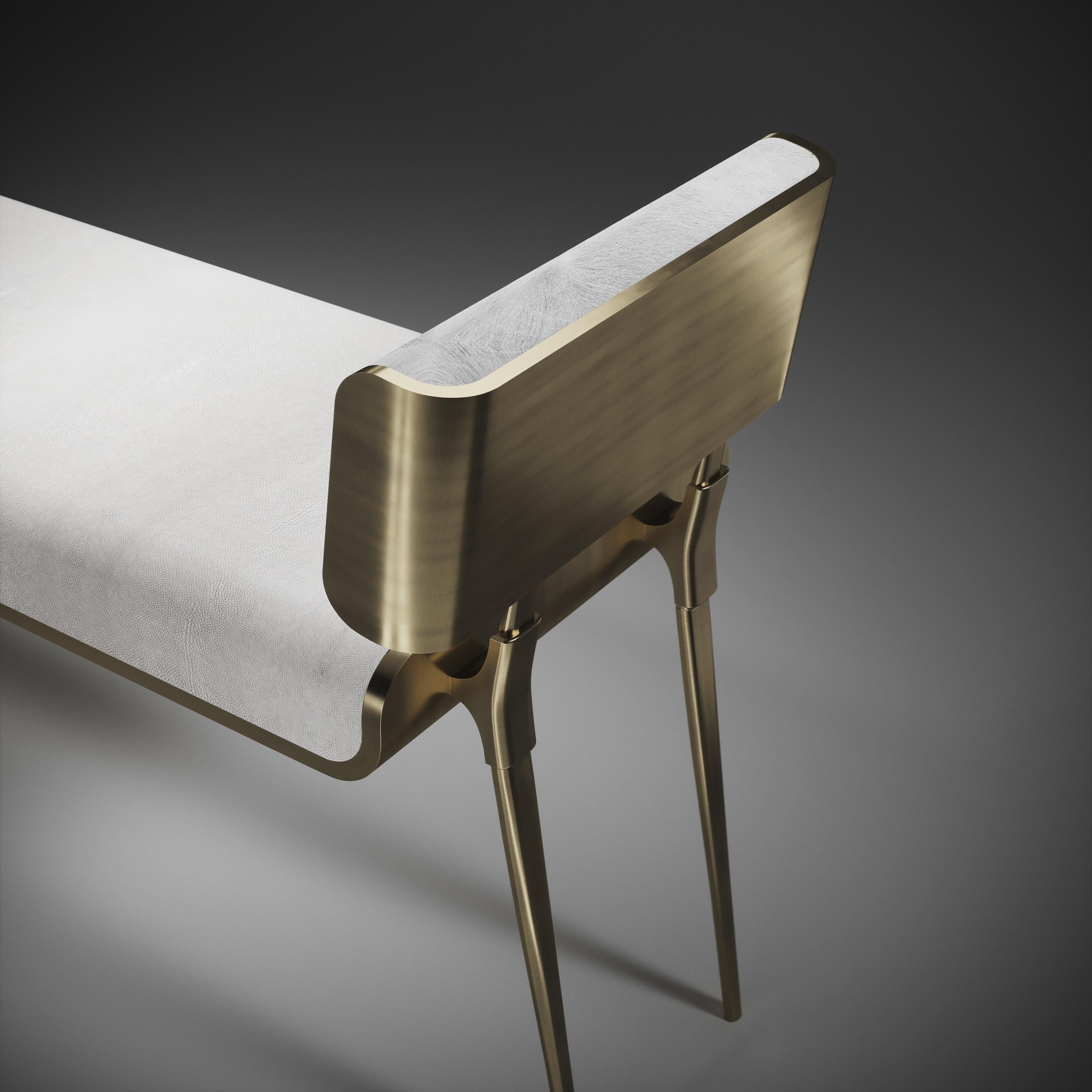 Shagreen Bench with Palmwood and Bronze-Patina Brass Details by Kifu Paris For Sale 1