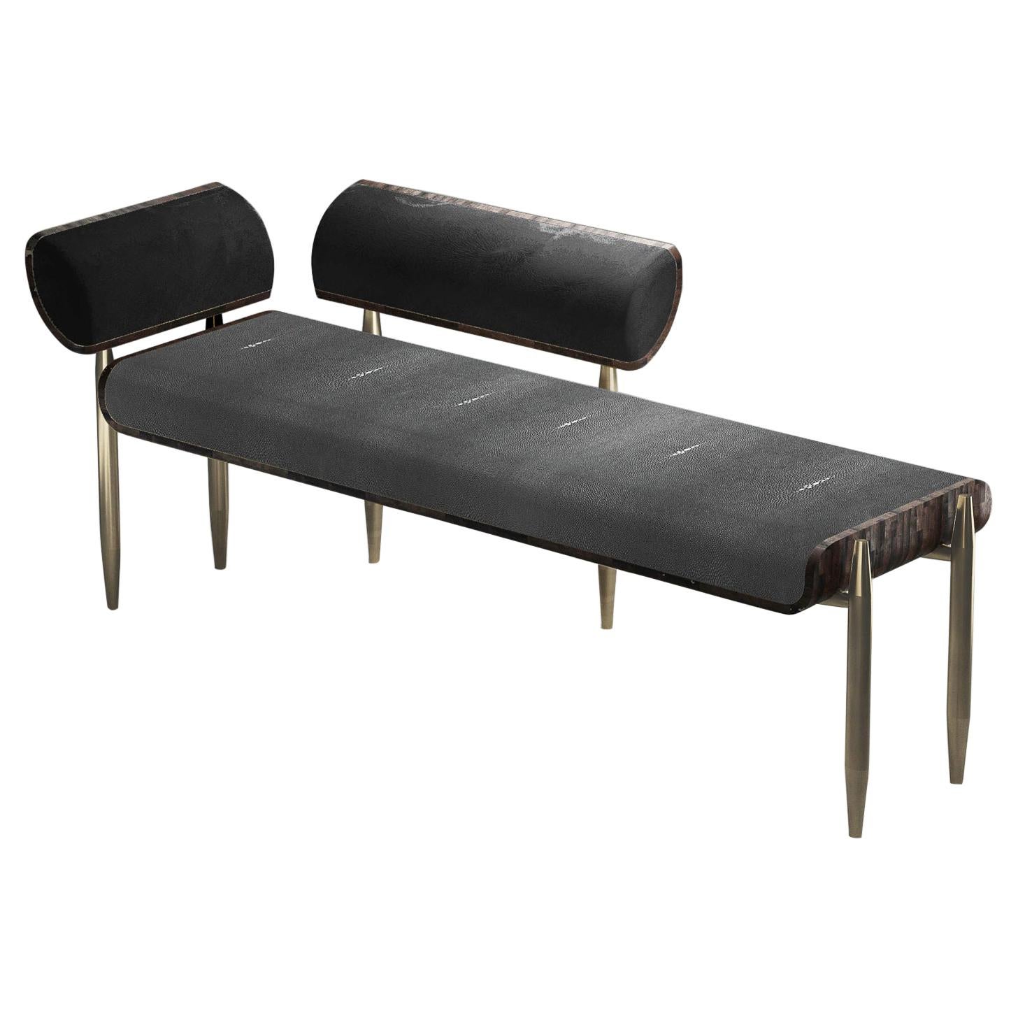 Shagreen Bench with Palmwood and Bronze-Patina Brass Details by Kifu Paris For Sale