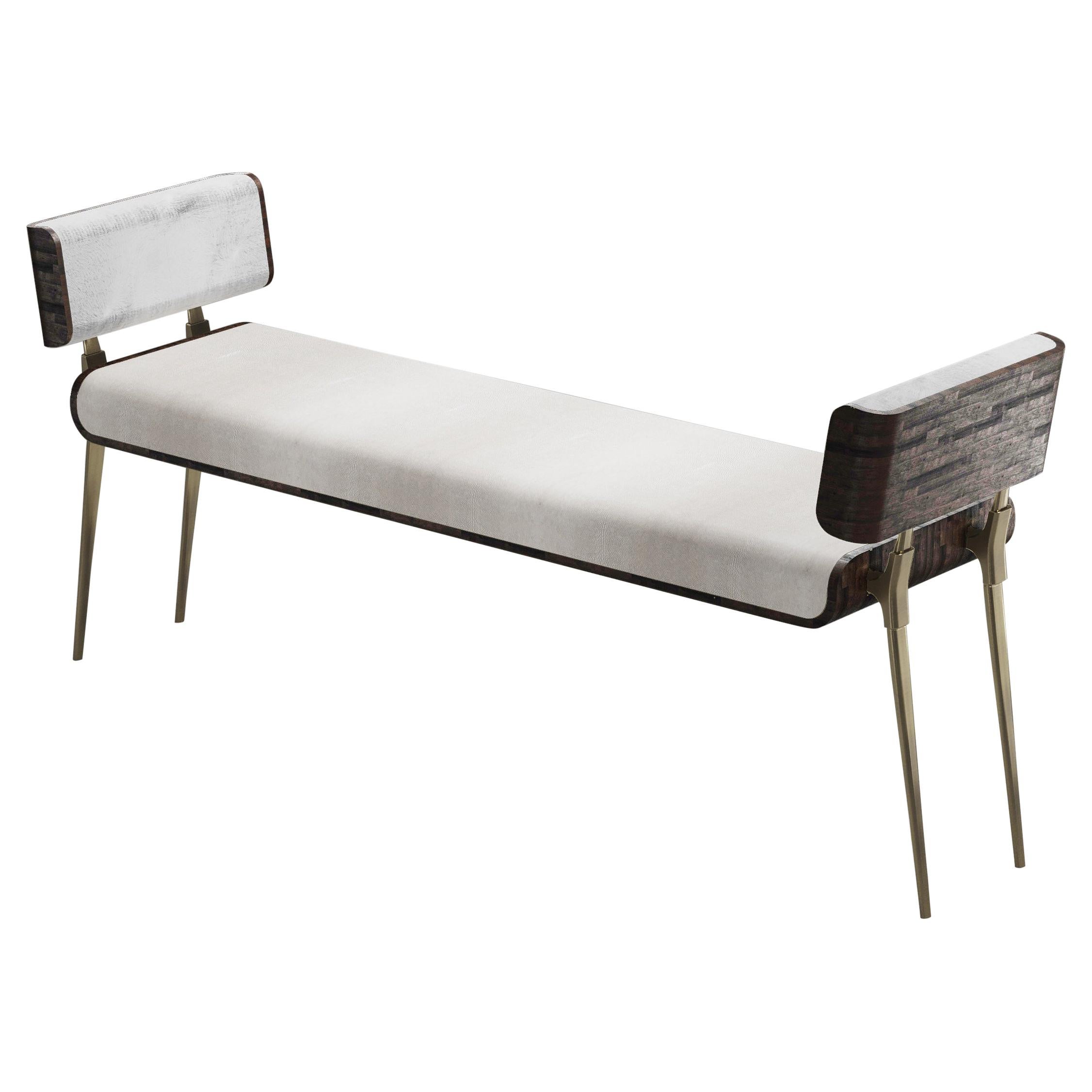 Shagreen Bench with Palmwood and Bronze-Patina Brass Details by Kifu Paris For Sale