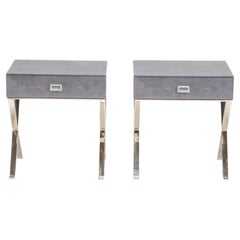 Shagreen Blue Glass Bedside Table (One Available)