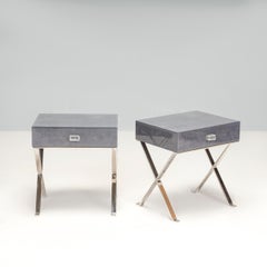 Shagreen Blue Glass Bedside Tables, Set of Two