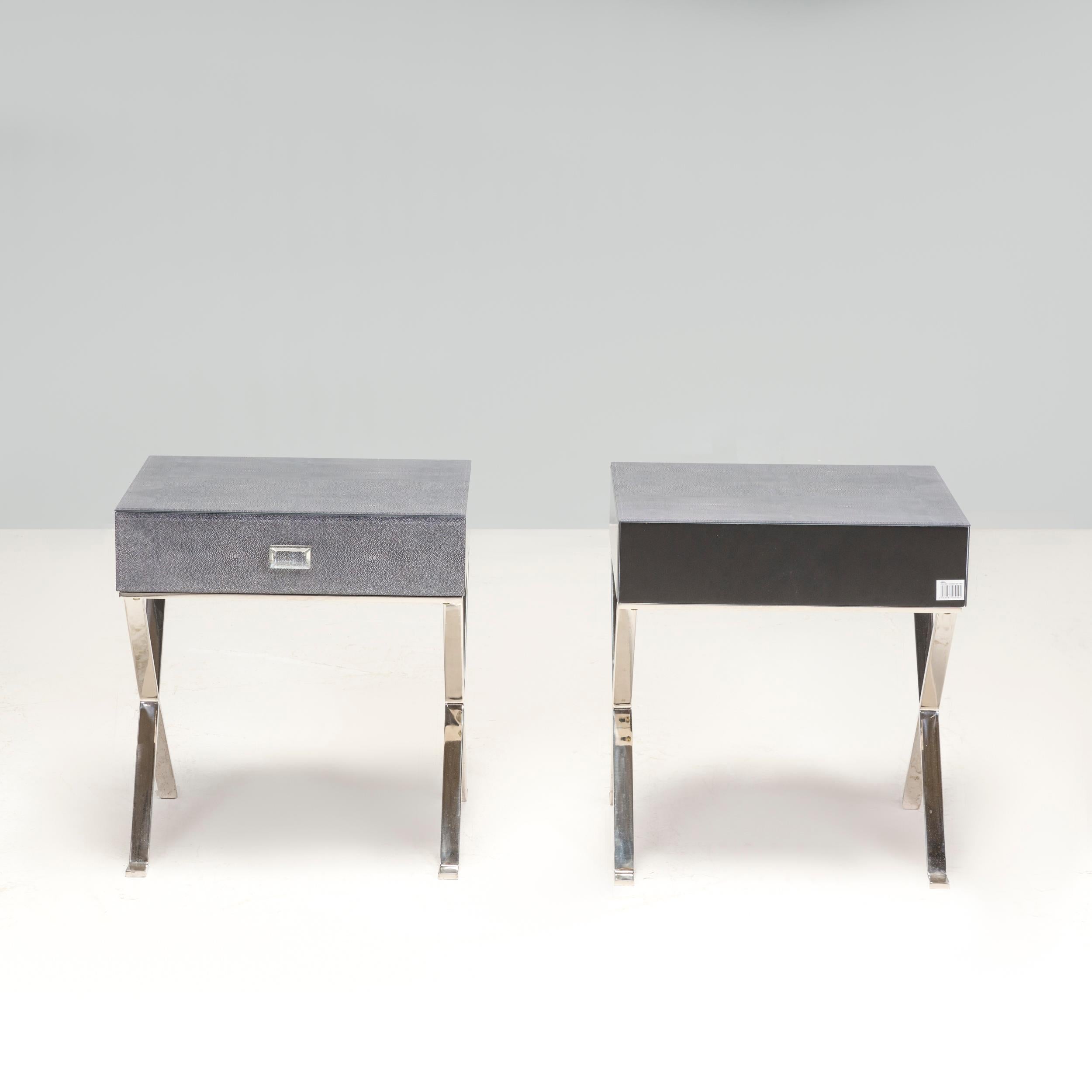 Shagreen Blue Glass Bedside Tables, Set of Two In Excellent Condition For Sale In London, GB