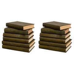 Lot de 12 livres en shagreen vert olive avec dos gaufrés