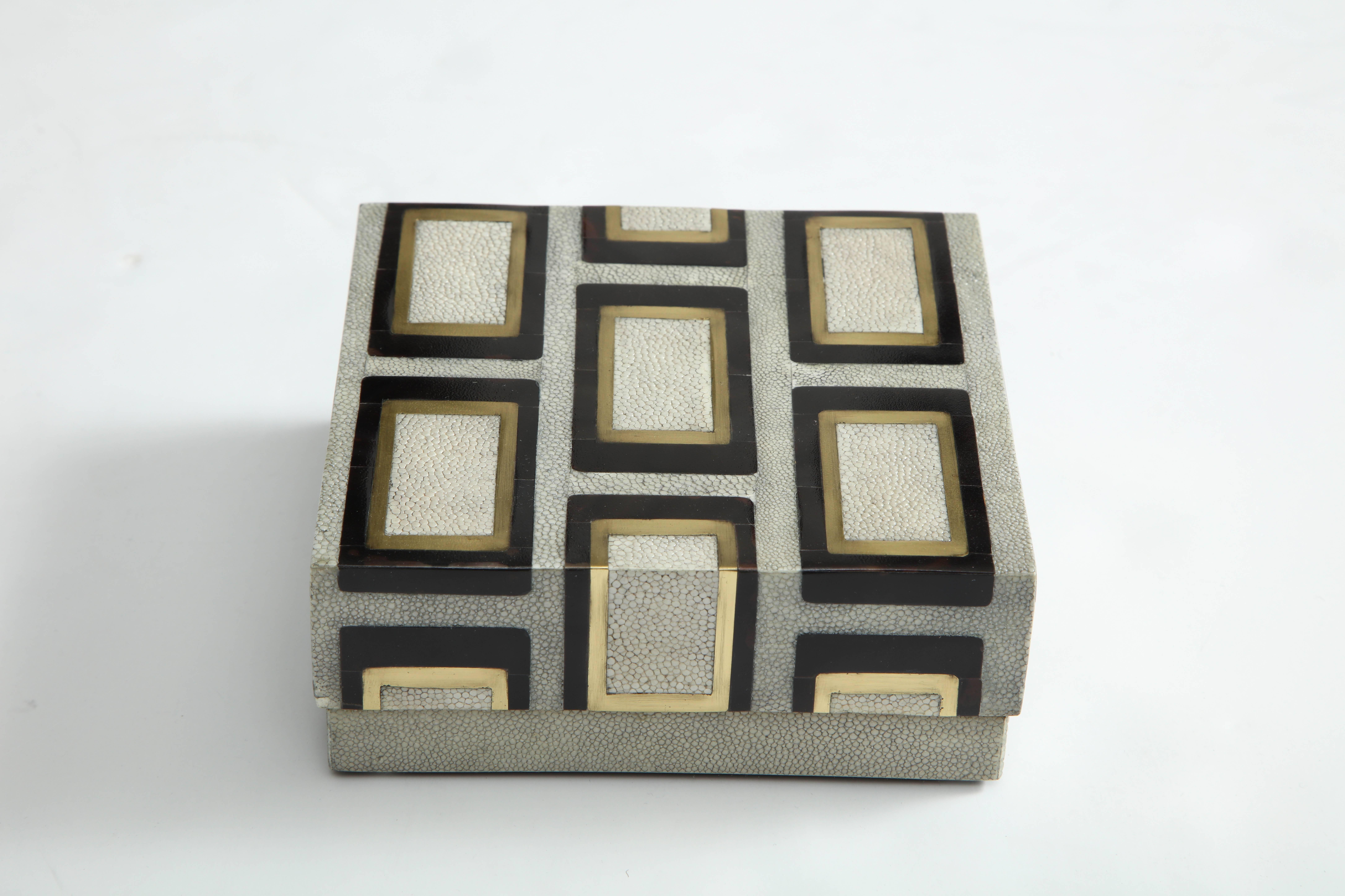 Contemporary Shagreen Box with Bronze and Palm Wood Details