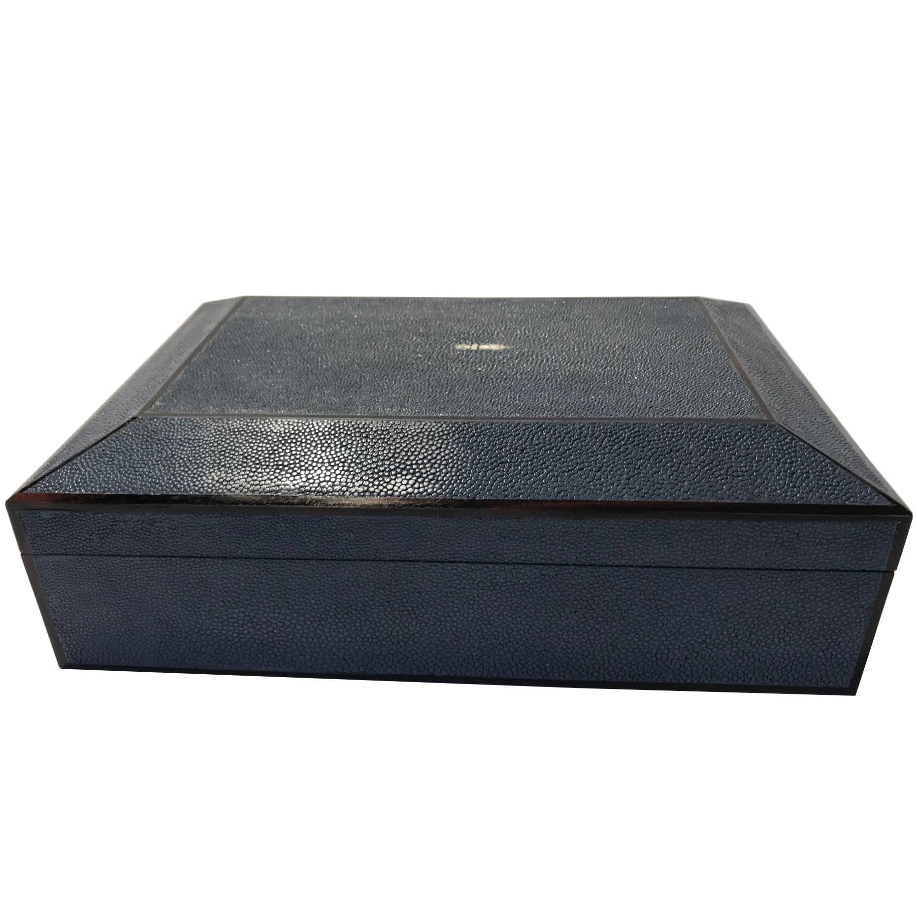 Shagreen Box with Ebony Inlay For Sale