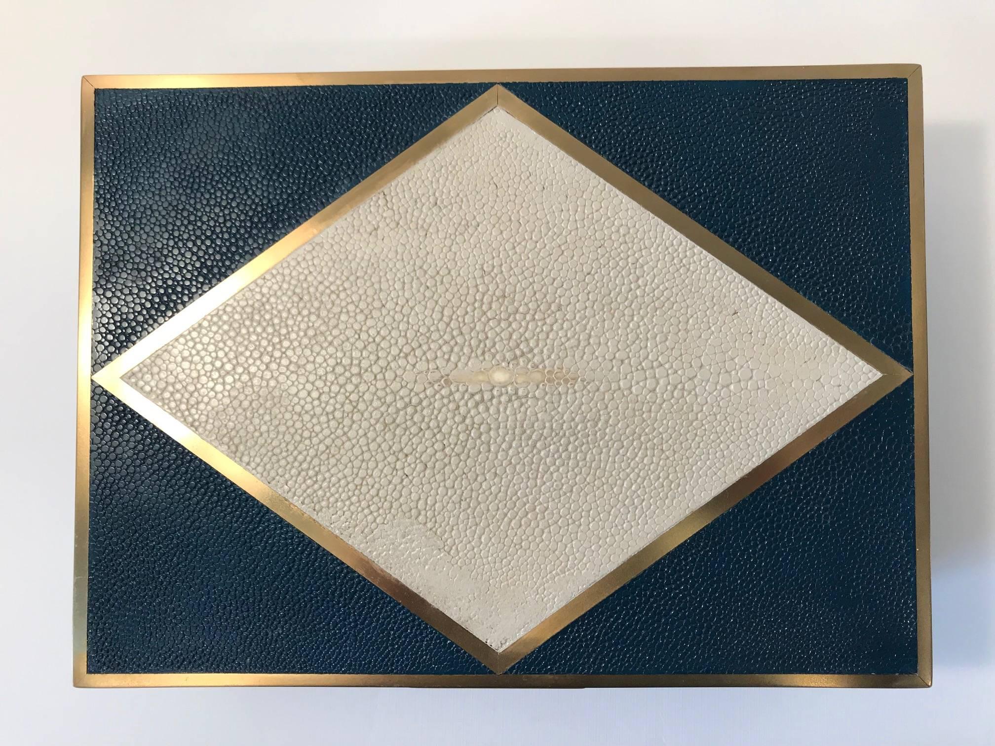 Beautiful Shagreen box with brass inlay
Custom colors and sizes available