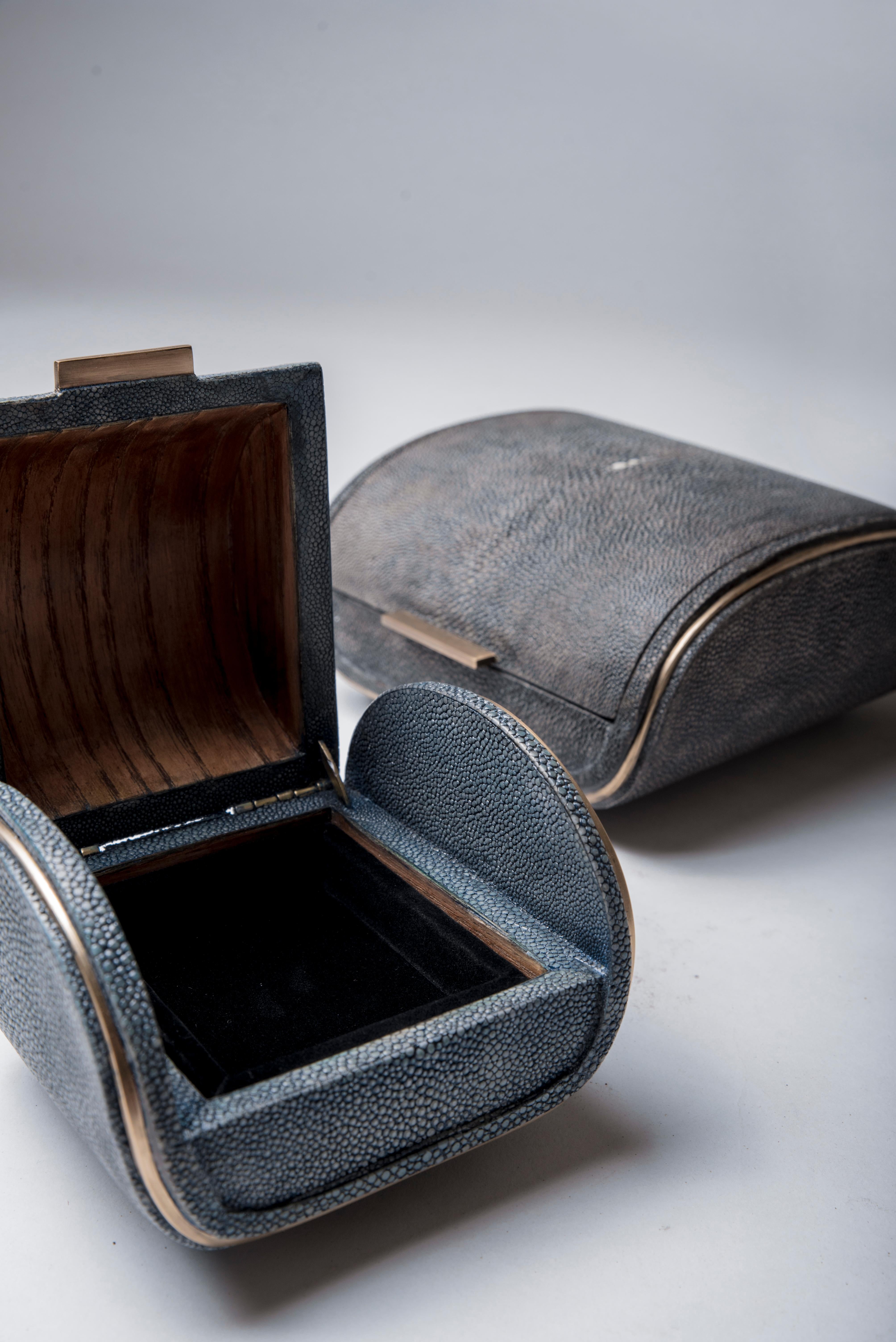 Hand-Crafted Shagreen Box with Bronze-Patina Brass Details by Kifu Paris
