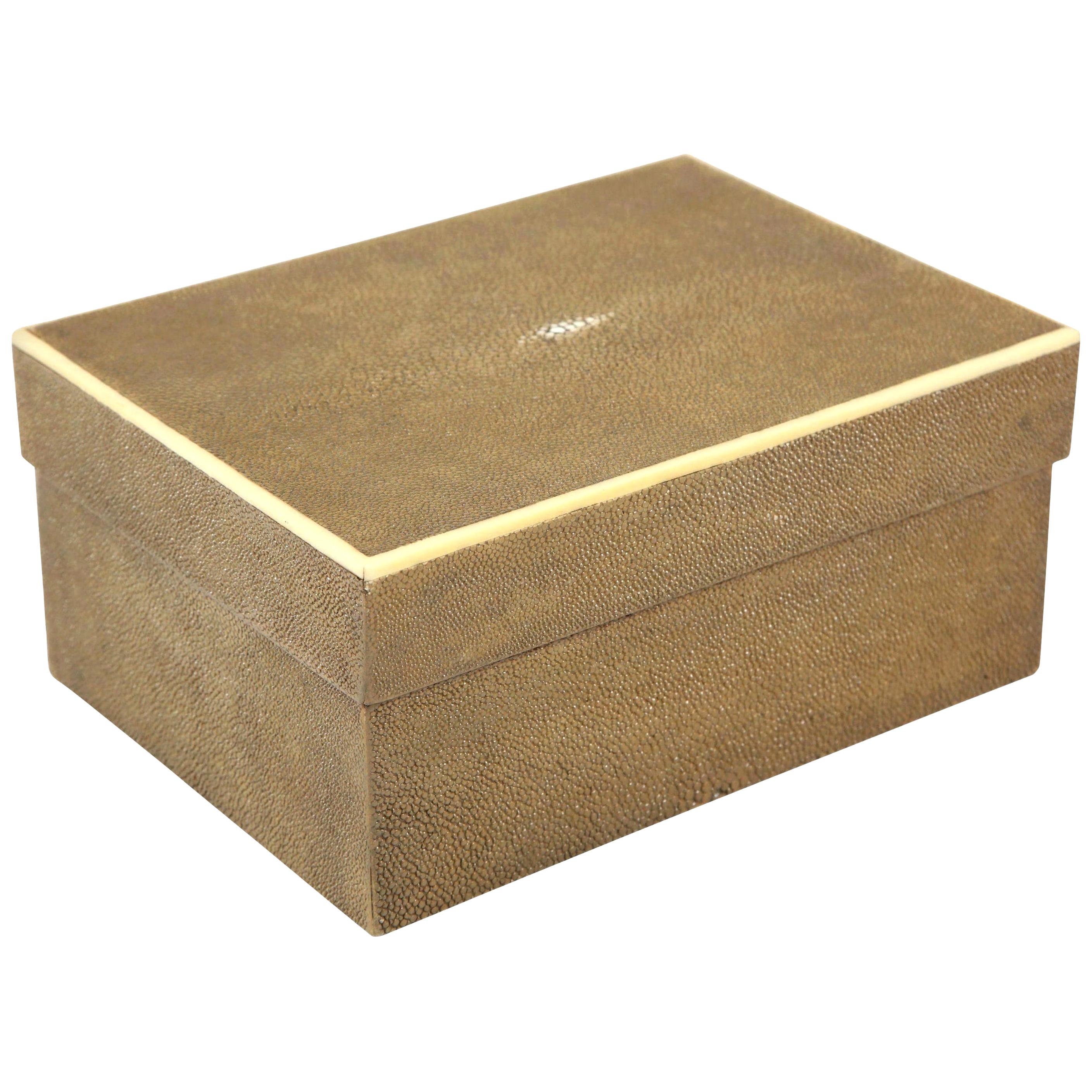 Shagreen Box with Decorative Inlay, Coco Color, "Shoe Box", in Stock, Great Gift