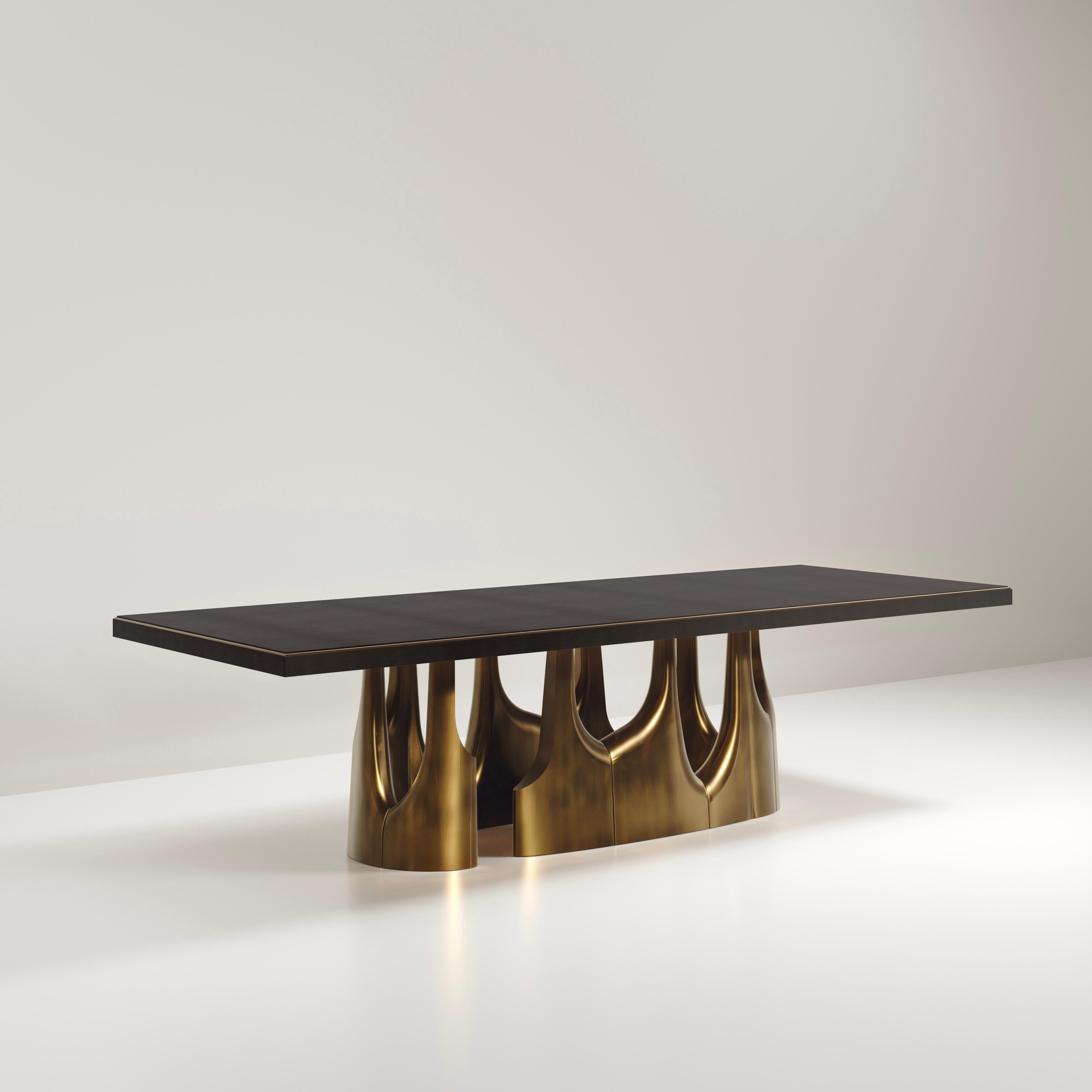 Shagreen Breakfast Table with Bronze-Patina Brass Accents by R&Y Augousti For Sale 12