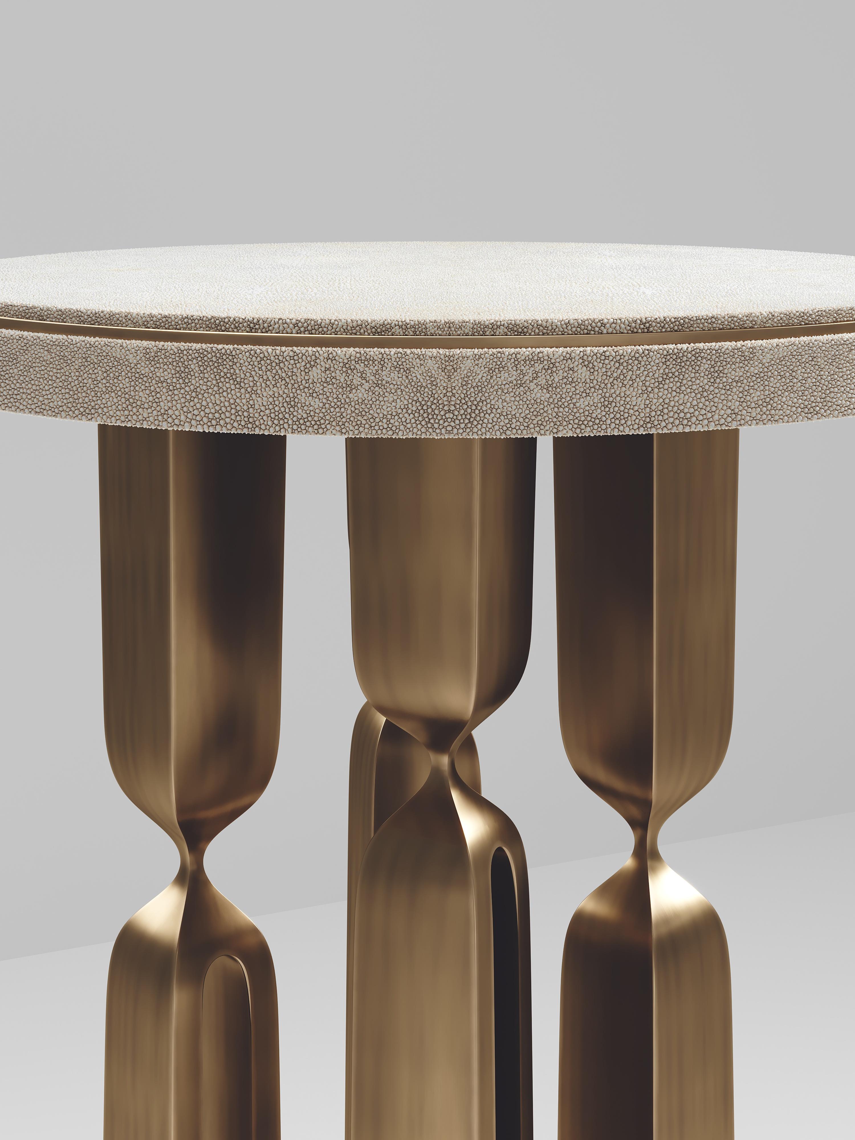 Shagreen Breakfast Table with Bronze-Patina Brass by Kifu Paris For Sale 5