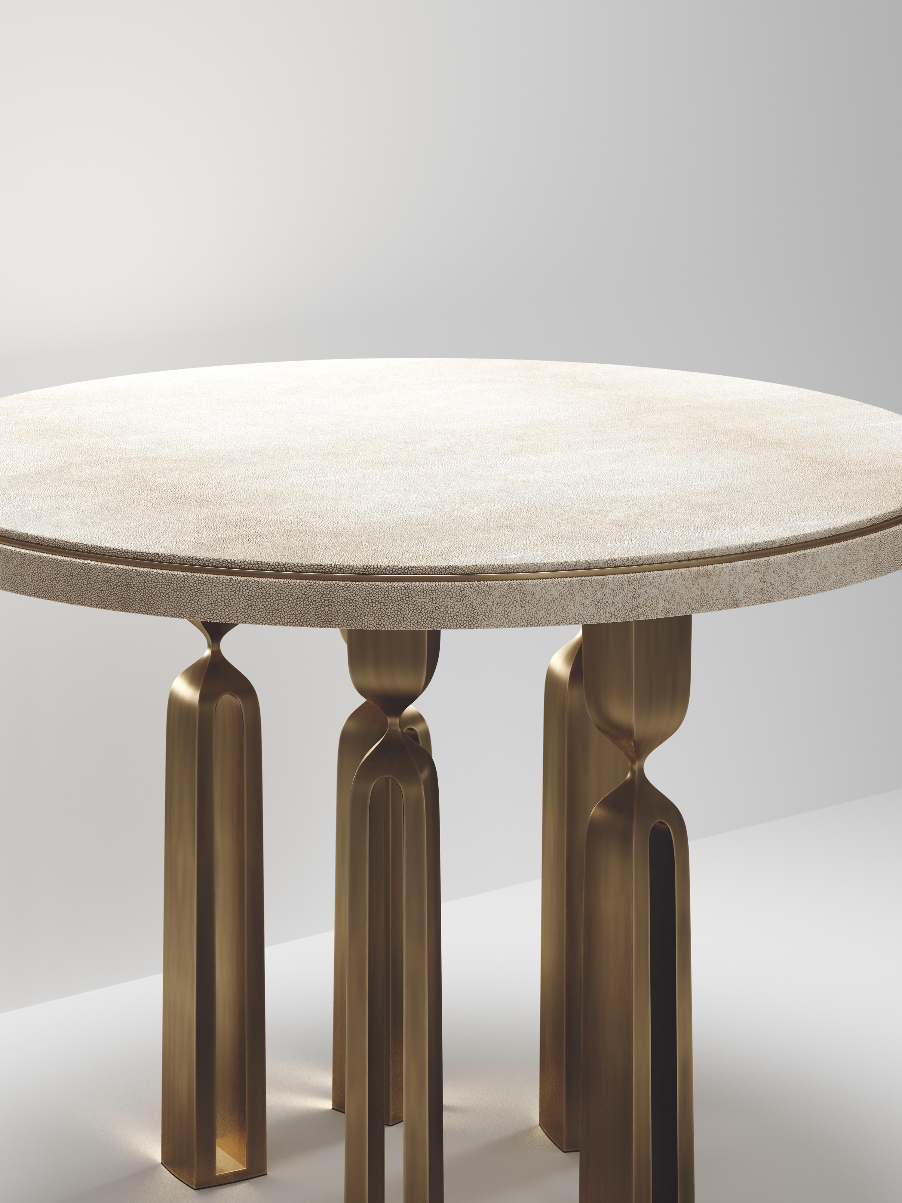 Hand-Crafted Shagreen Breakfast Table with Bronze-Patina Brass by Kifu Paris For Sale