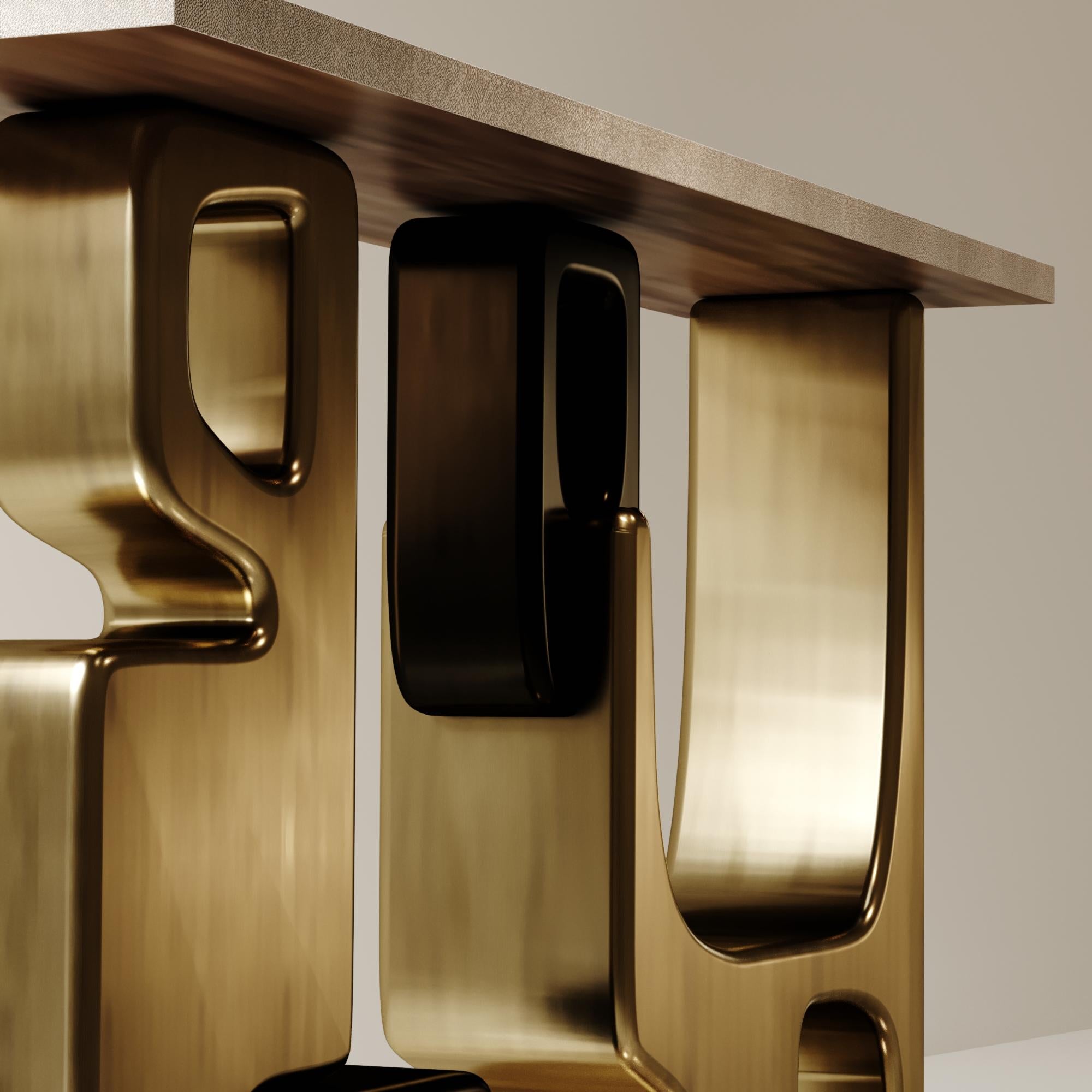 Shagreen-Frühstückstisch mit Bronze-Patina und Messingdetails von Kifu Paris im Angebot 5