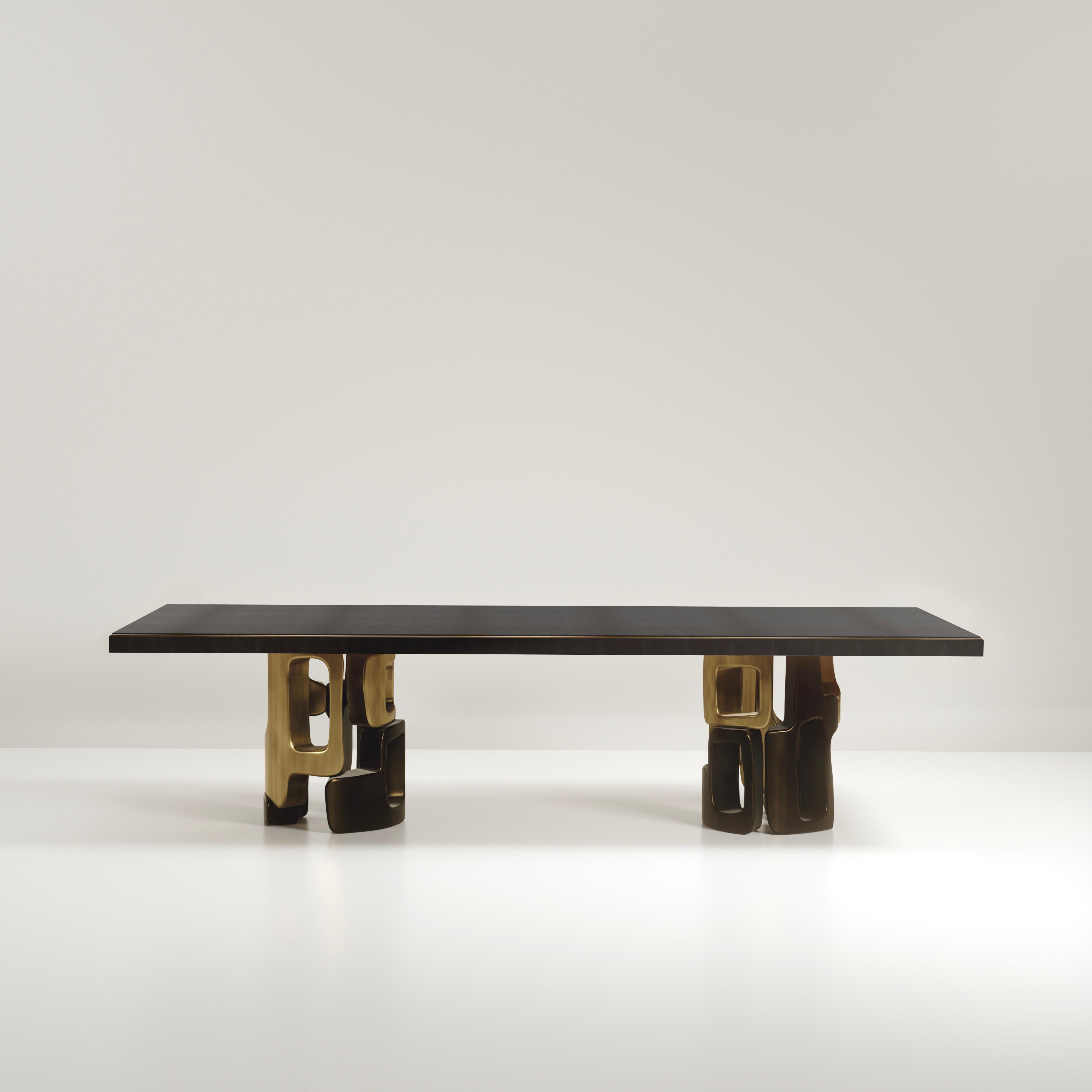 Shagreen Breakfast Table with Bronze Patina Brass Details by Kifu Paris For Sale 11