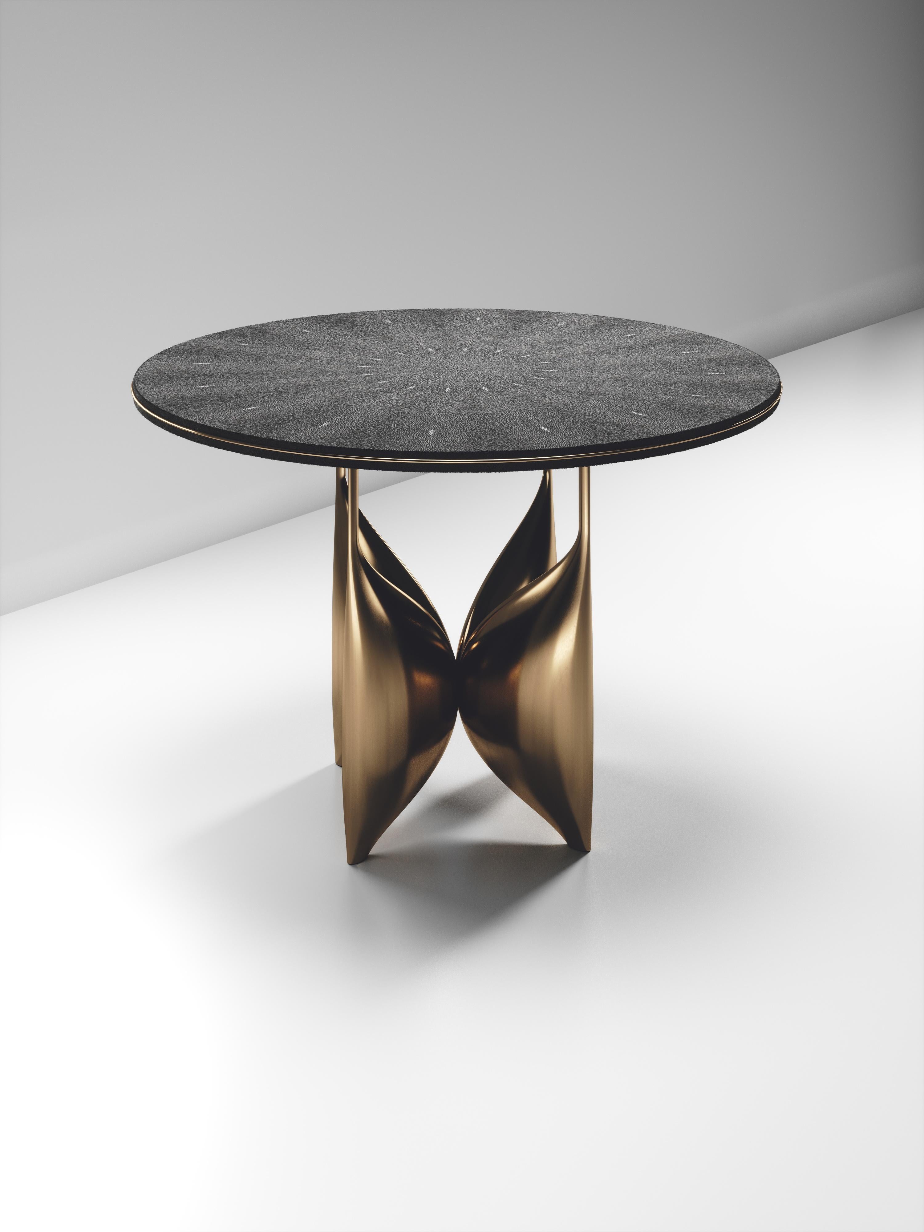 Art Deco Shagreen Breakfast Table with Bronze Patina Brass Details by Kifu Paris For Sale