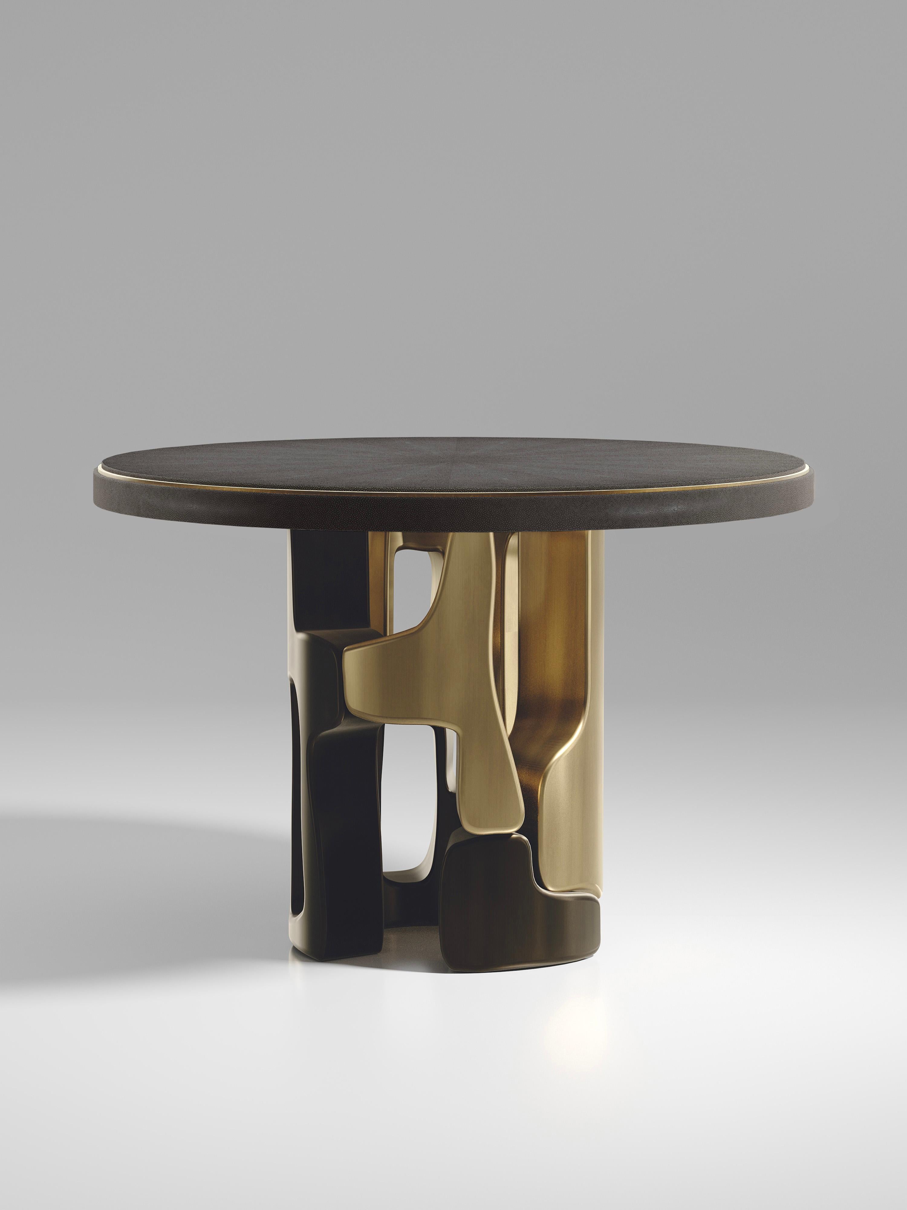 Art Deco Shagreen Breakfast Table with Bronze Patina Brass Details by Kifu Paris For Sale