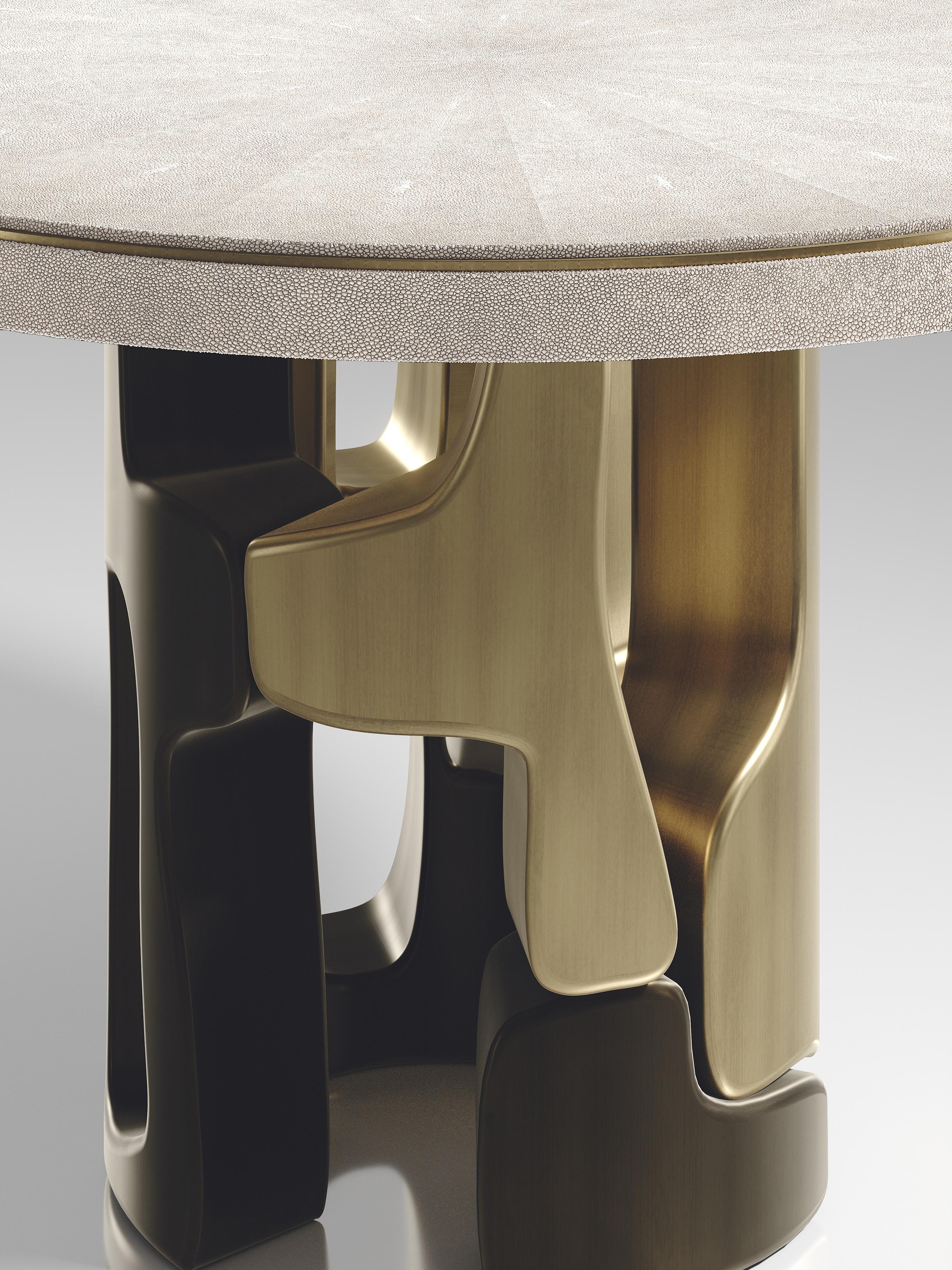 Shagreen Breakfast Table with Bronze Patina Brass Details by Kifu Paris In New Condition For Sale In New York, NY