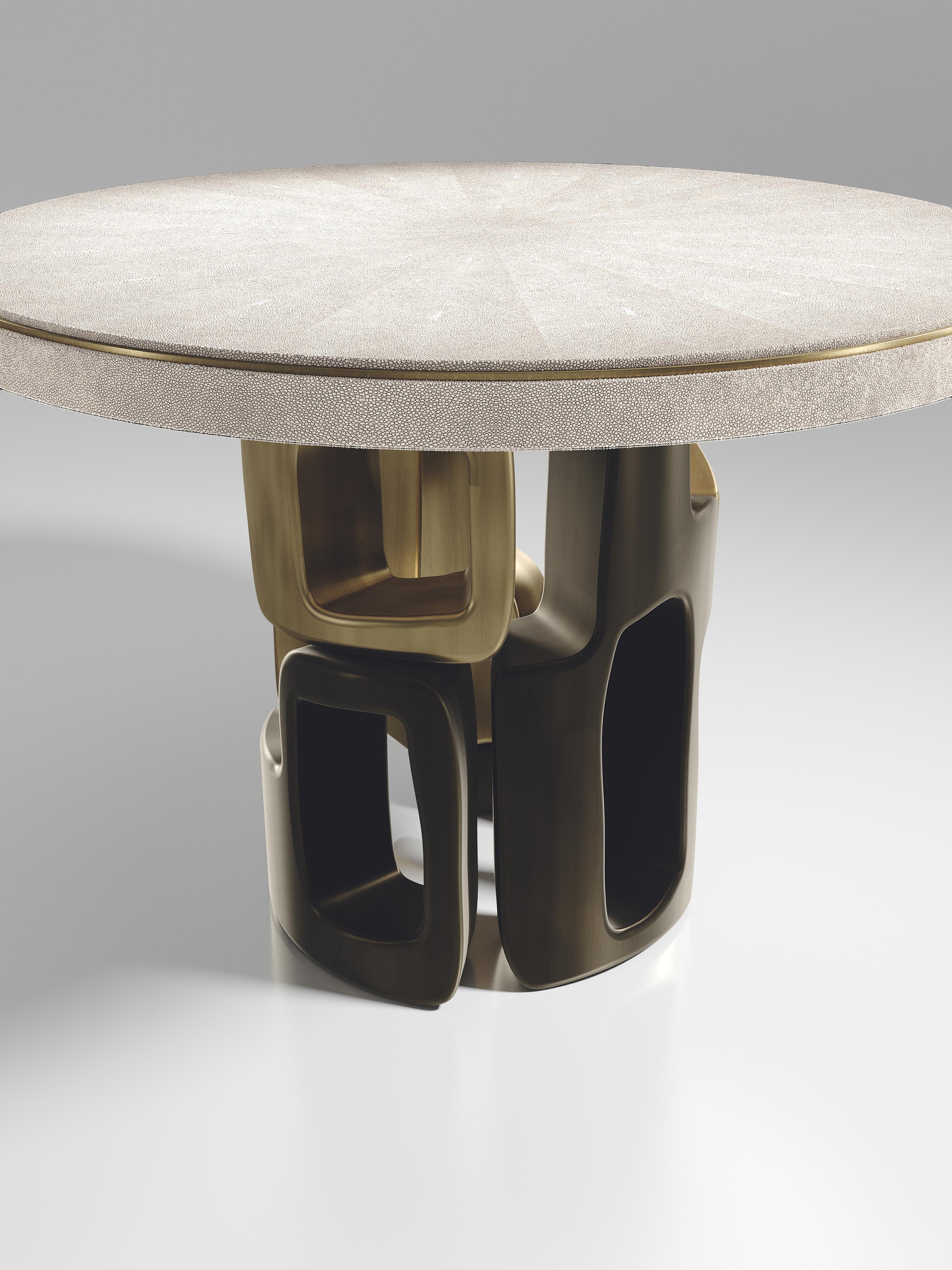 Contemporary Shagreen Breakfast Table with Bronze Patina Brass Details by Kifu Paris For Sale