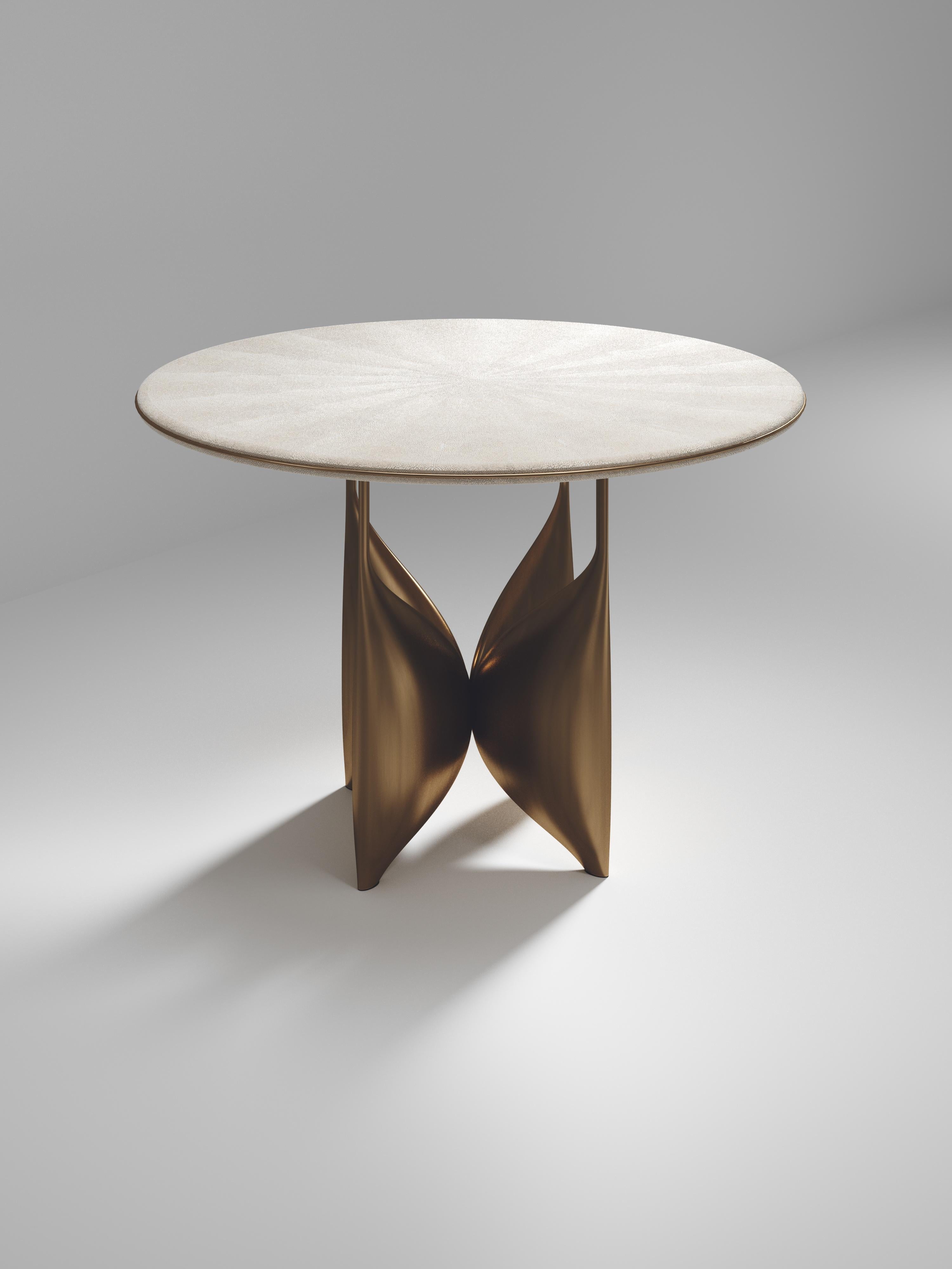 Contemporary Shagreen Breakfast Table with Bronze Patina Brass Details by Kifu Paris For Sale