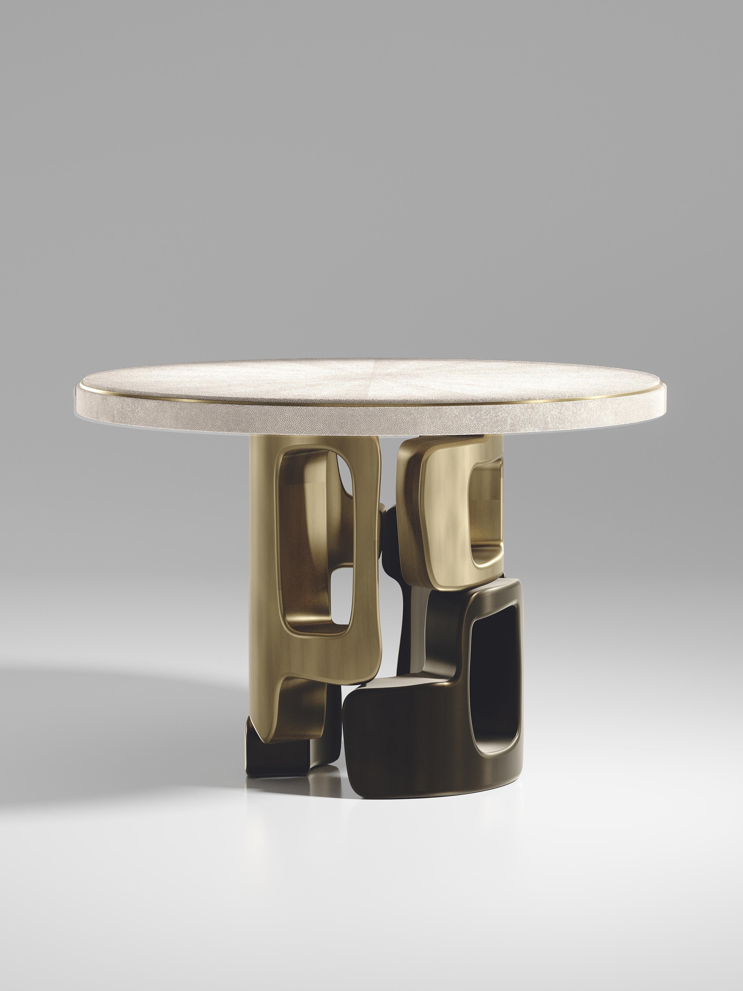 Shagreen-Frühstückstisch mit Bronze-Patina und Messingdetails von Kifu Paris im Angebot 1