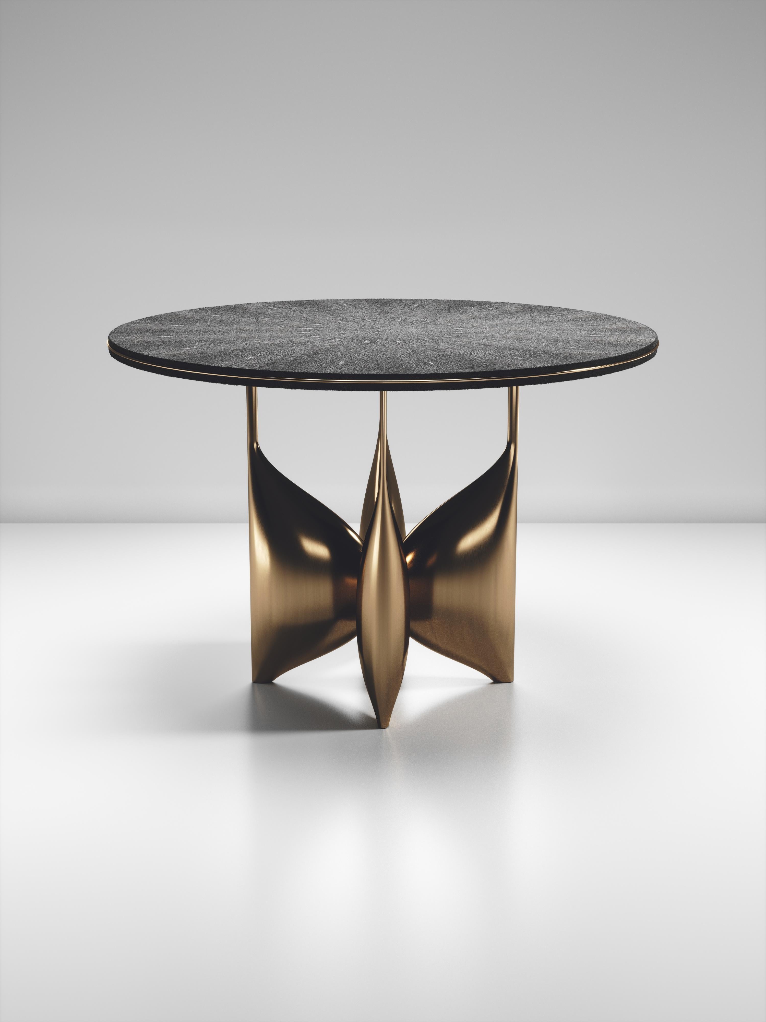 Shagreen Breakfast Table with Bronze Patina Brass Details by Kifu Paris For Sale 1