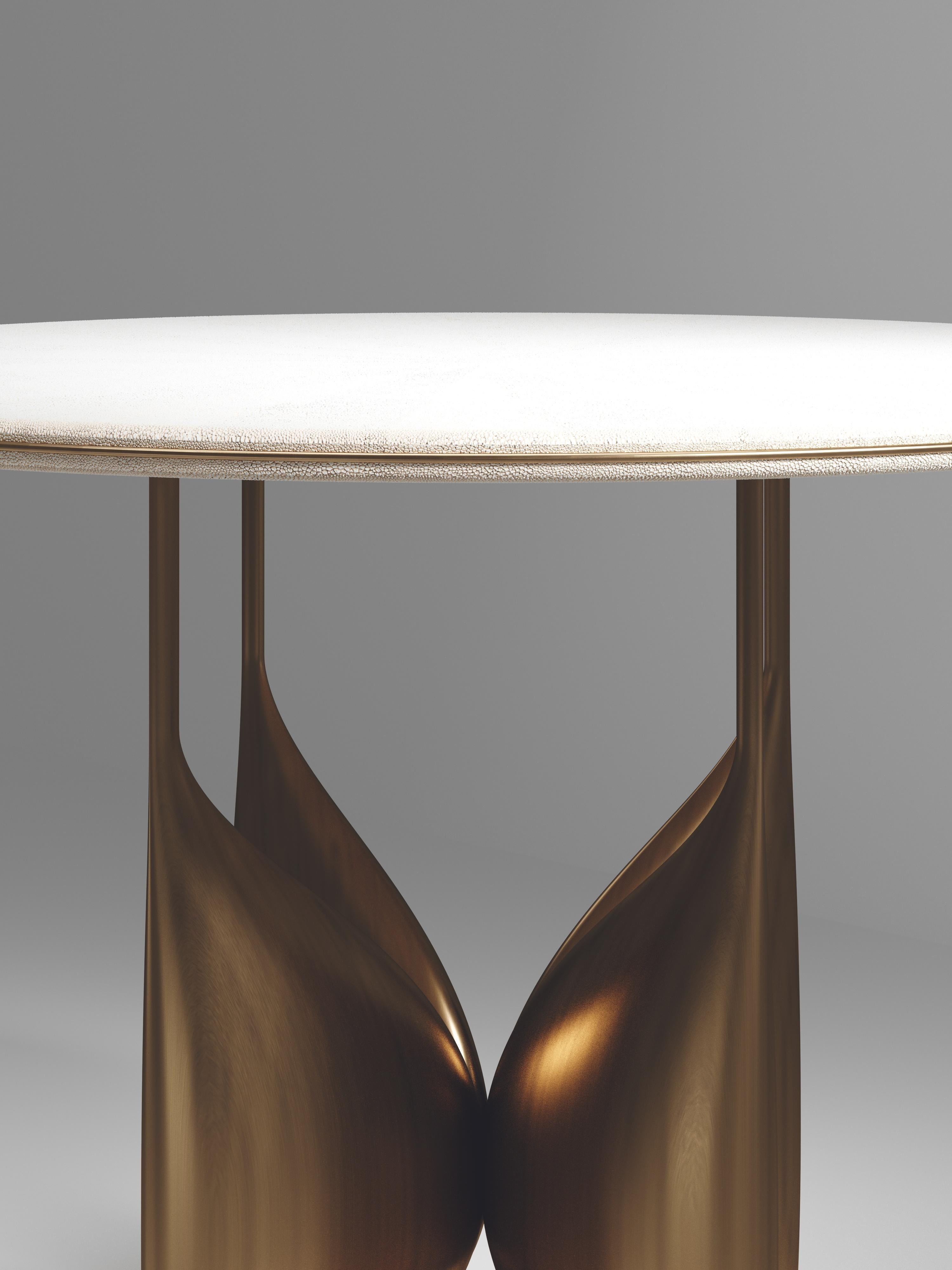 Shagreen Breakfast Table with Bronze Patina Brass Details by Kifu Paris For Sale 2