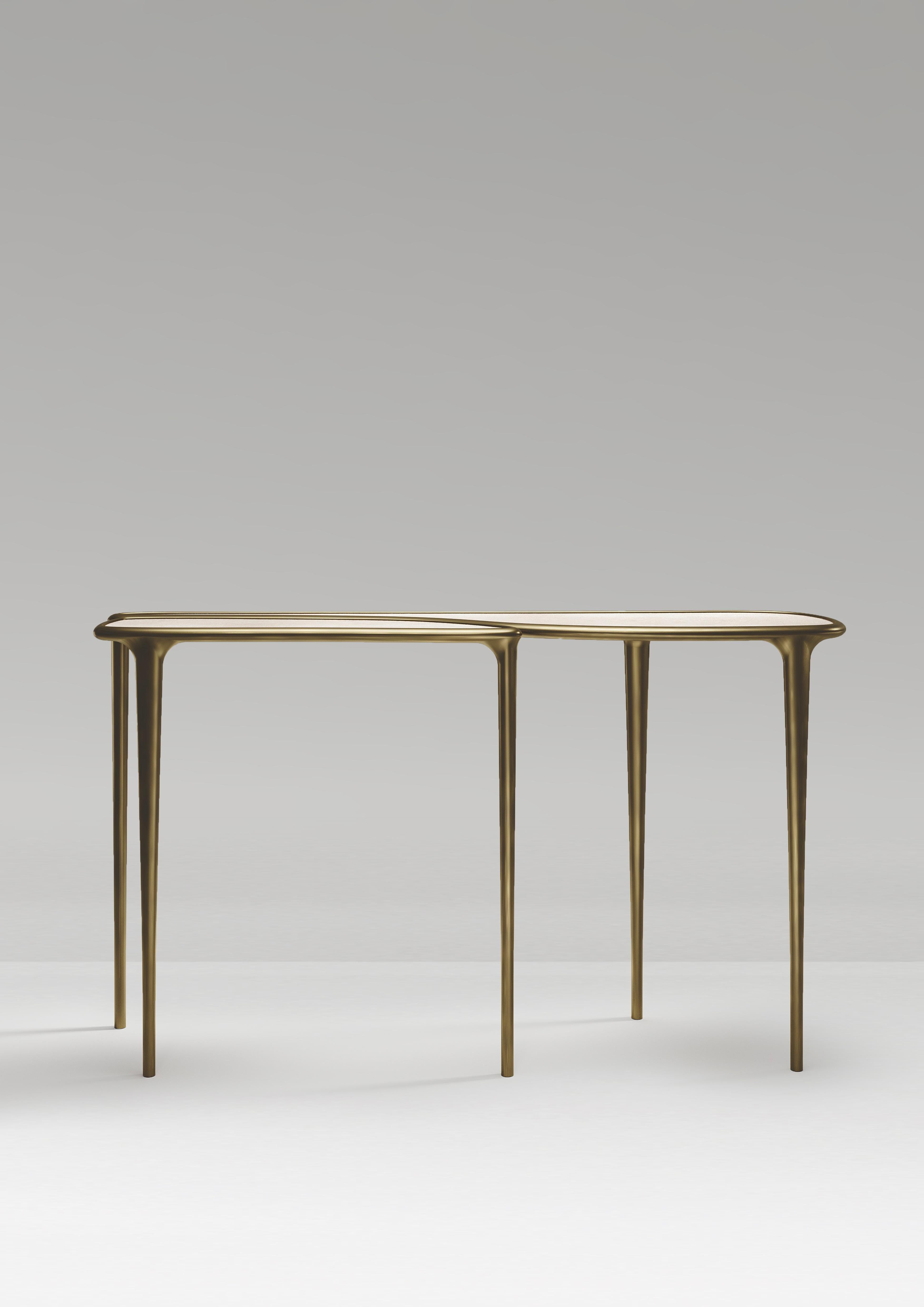 Shagreen Breakfast Table with Bronze-Patina Brass Details by R&Y Augousti For Sale 7