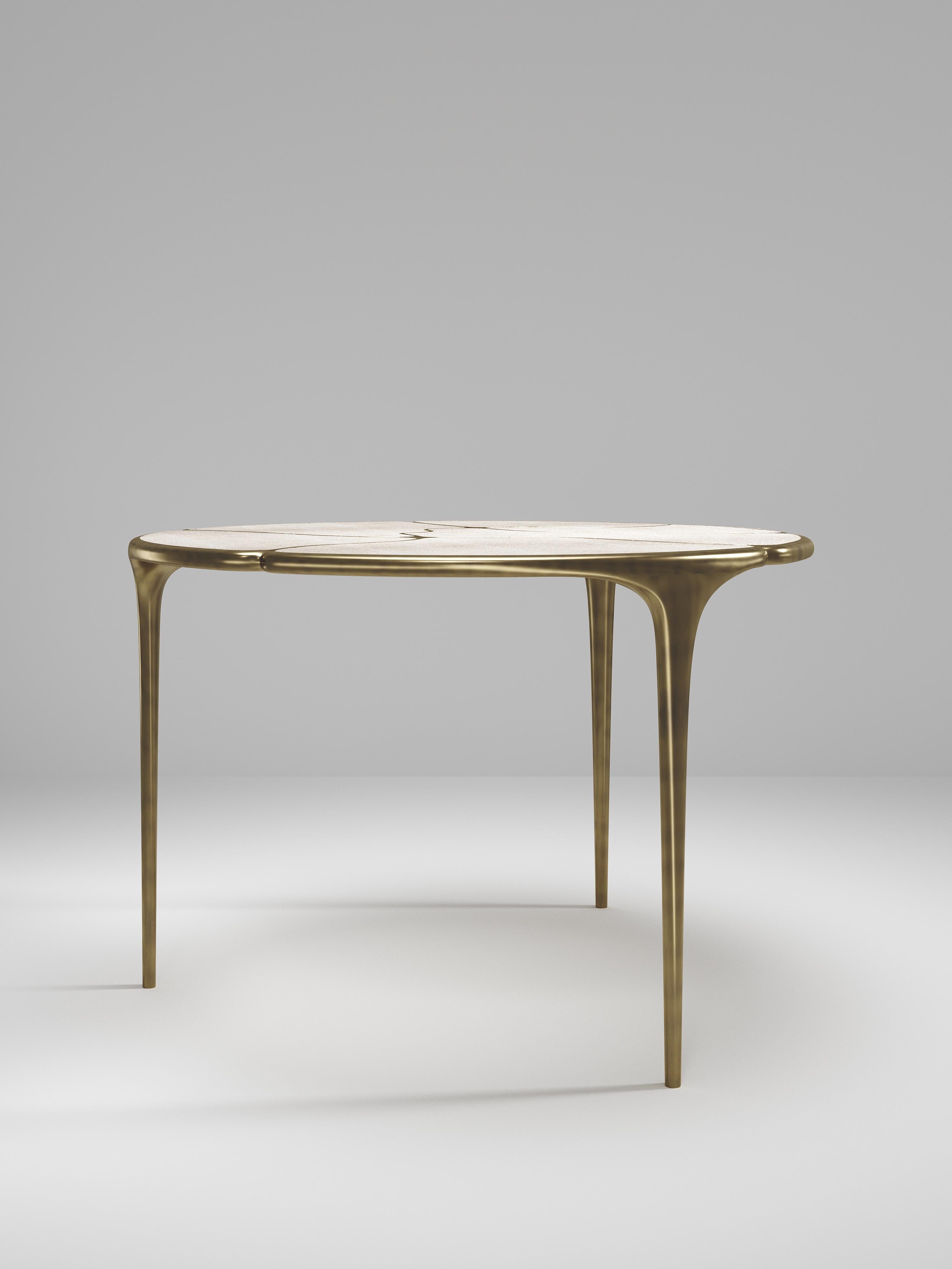 French Shagreen Breakfast Table with Bronze-Patina Brass Details by R&Y Augousti For Sale