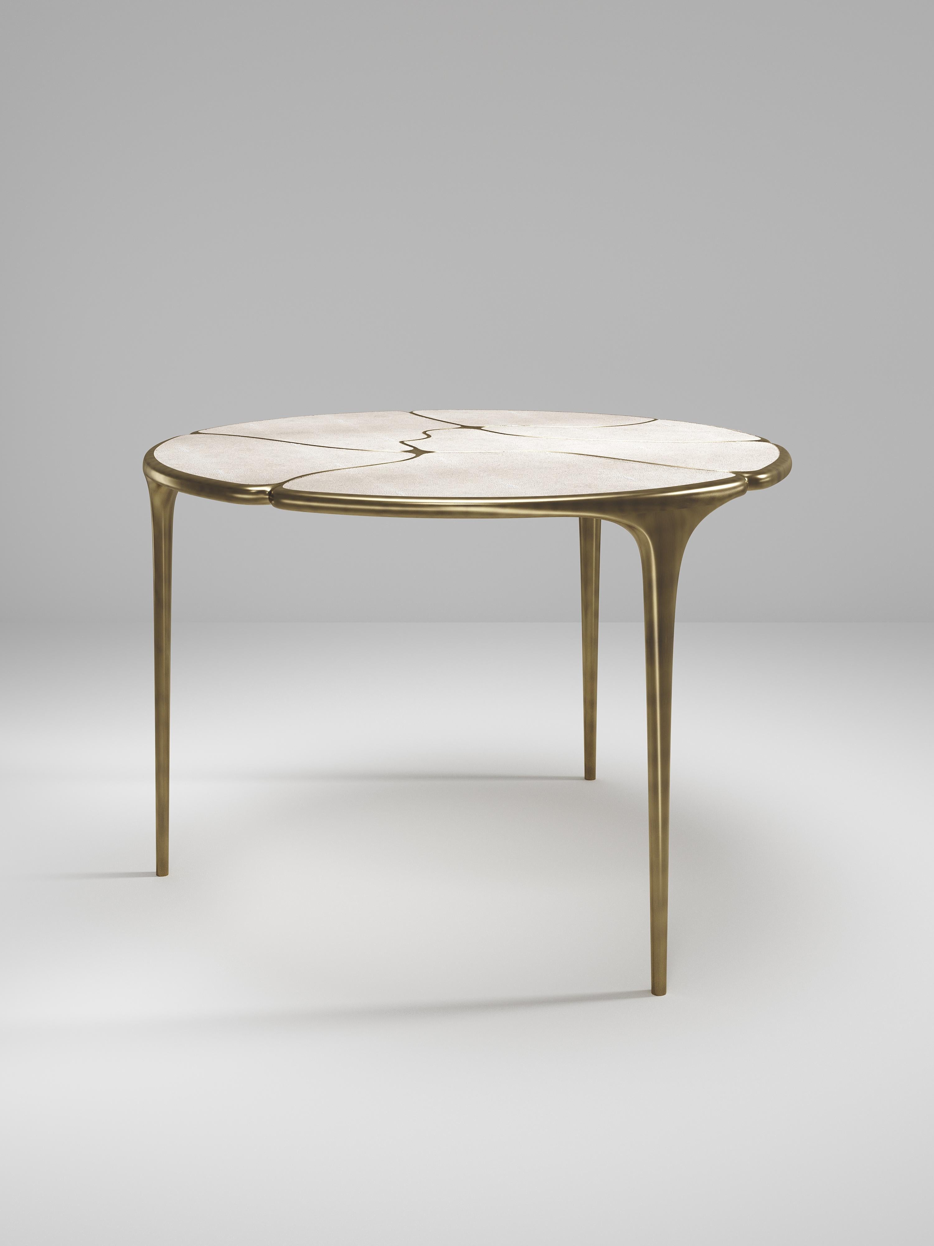 Hand-Crafted Shagreen Breakfast Table with Bronze-Patina Brass Details by R&Y Augousti For Sale