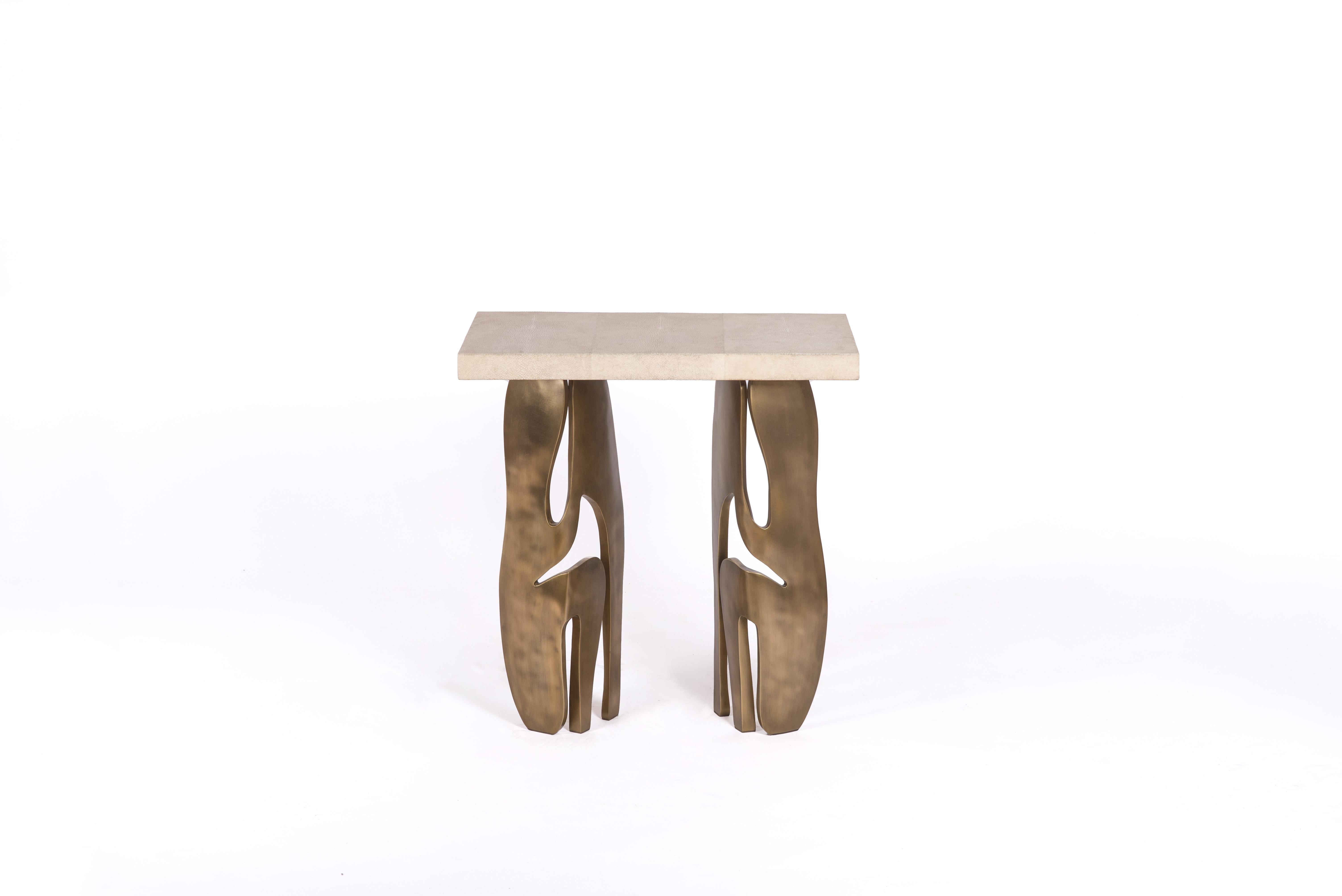 Shagreen Breakfast Table with Sculptural Brass Legs by R & Y Augousti For Sale 6