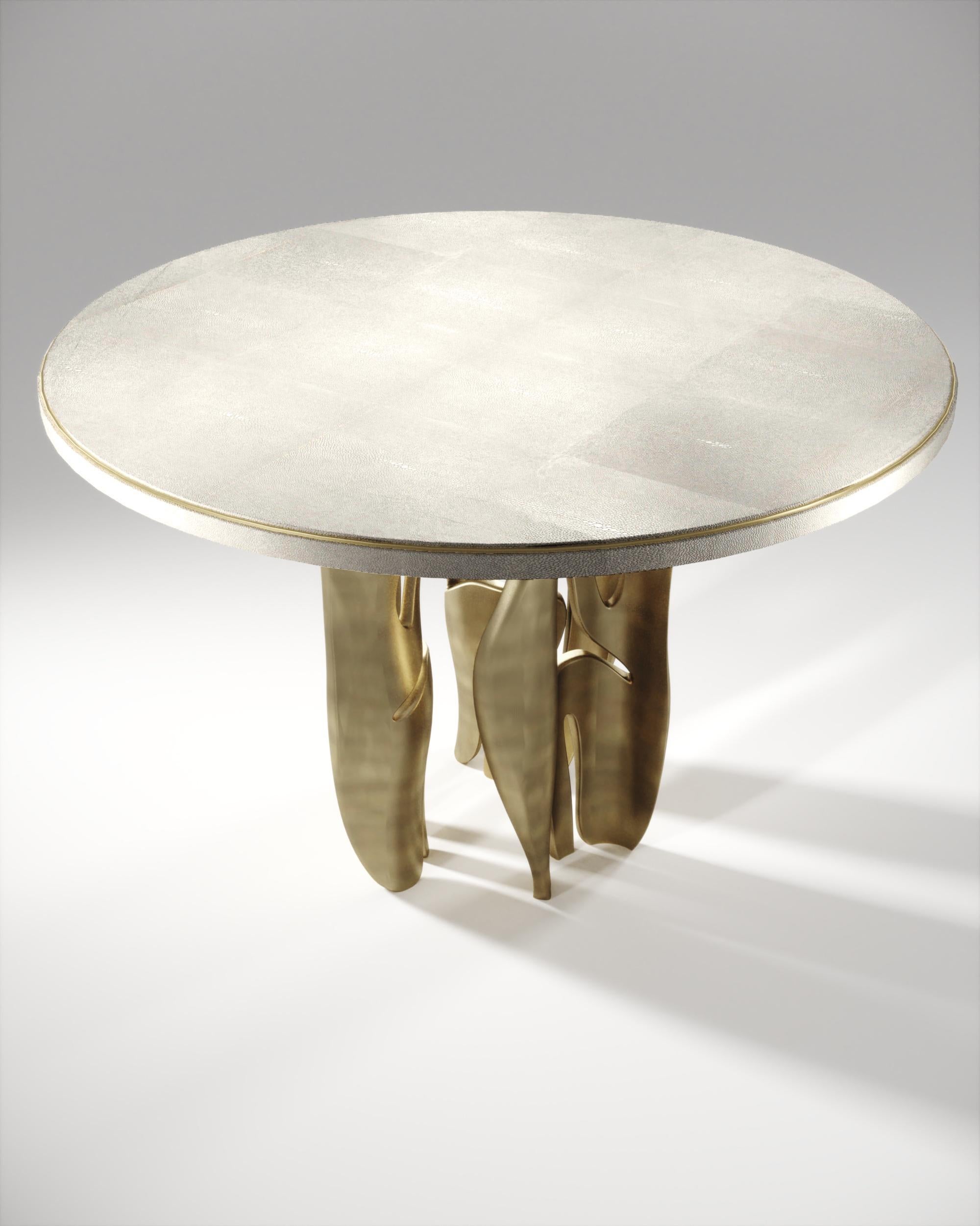 Art Deco Shagreen Breakfast Table with Sculptural Brass Legs by R & Y Augousti For Sale