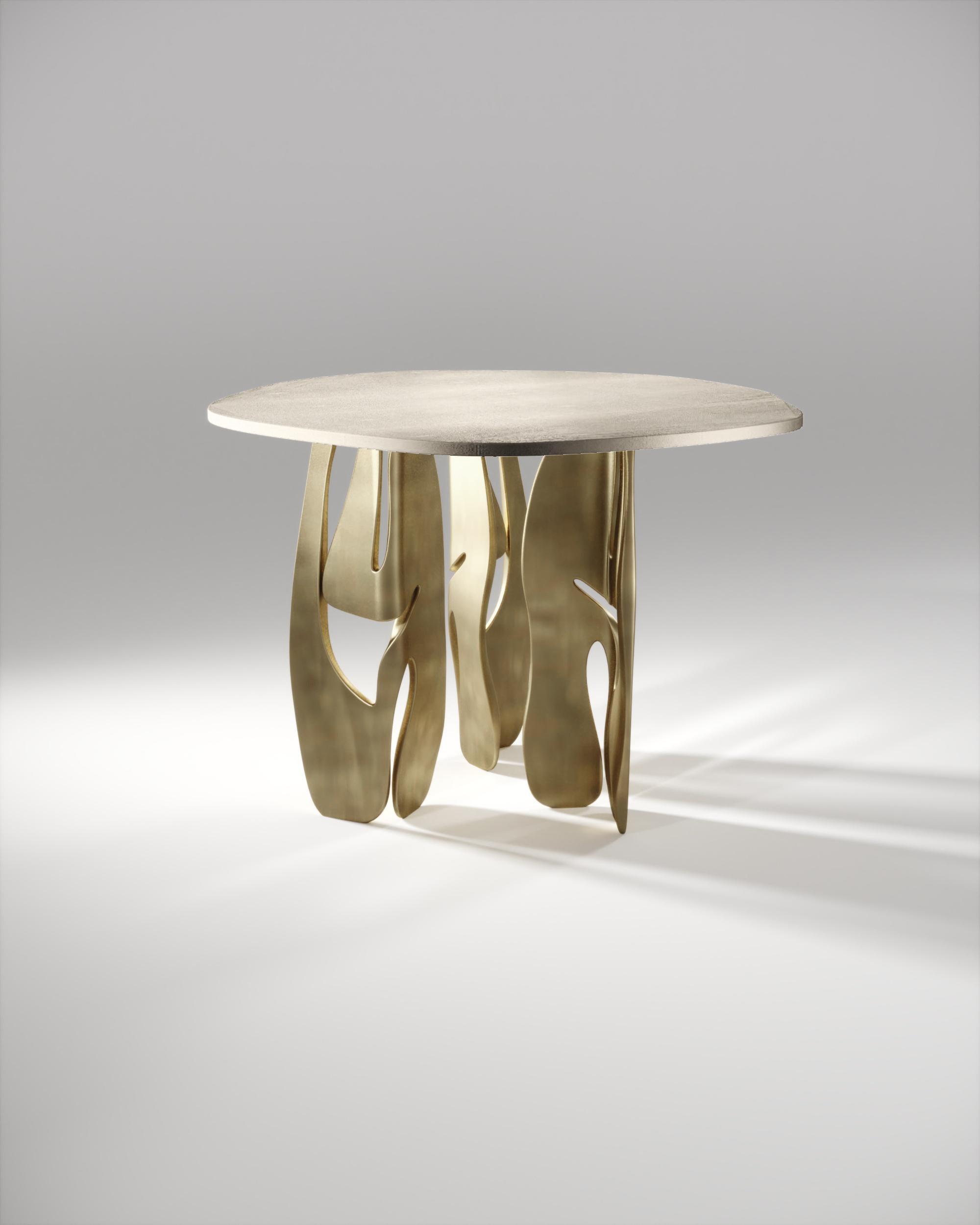 Hand-Crafted Shagreen Breakfast Table with Sculptural Brass Legs by R & Y Augousti For Sale