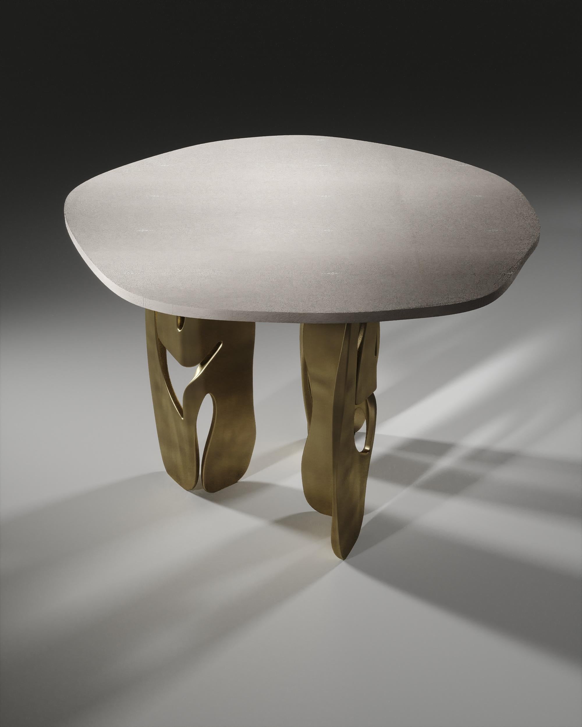 Shagreen Breakfast Table with Sculptural Brass Legs by R & Y Augousti In New Condition For Sale In New York, NY