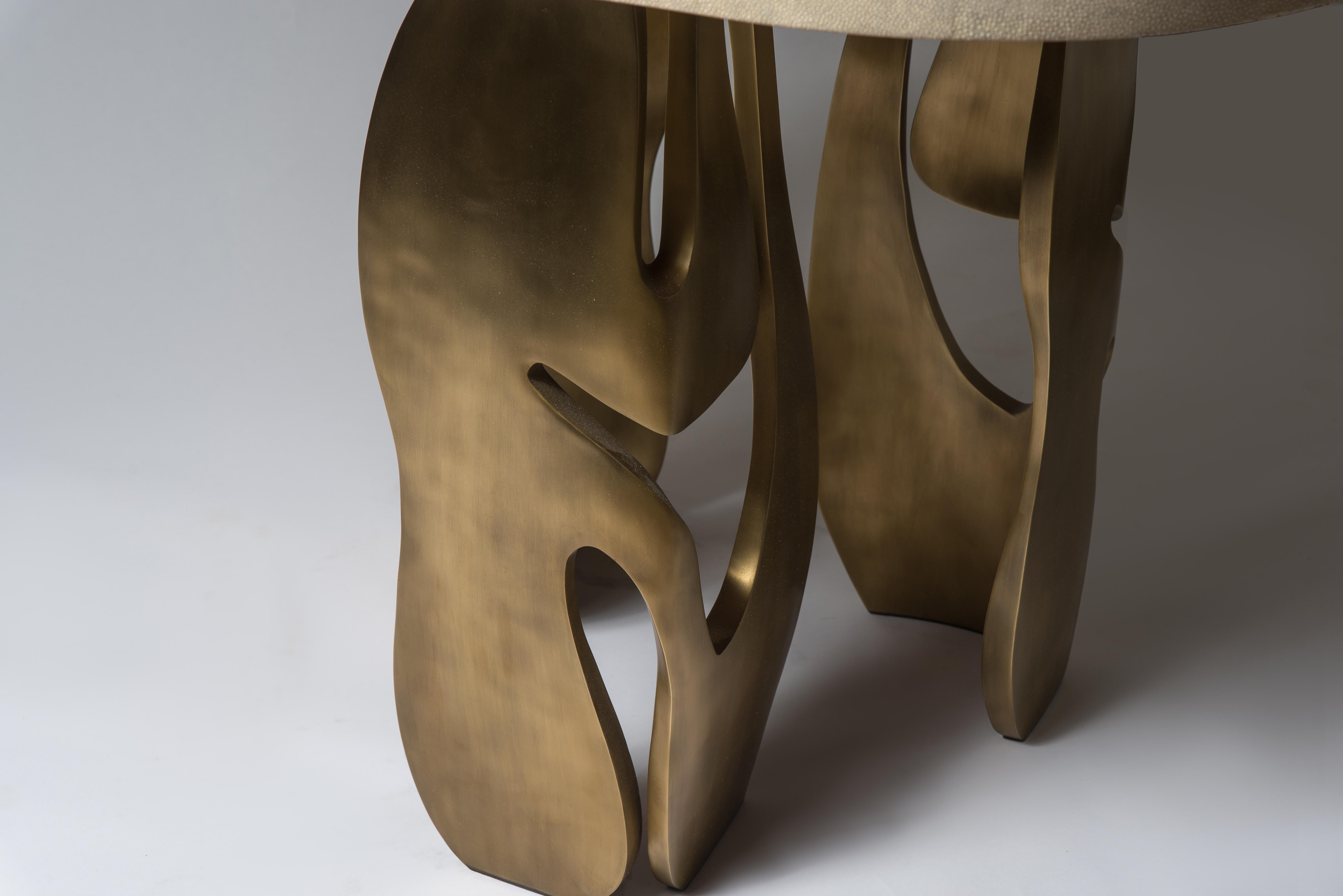 Shagreen Breakfast Table with Sculptural Brass Legs by R & Y Augousti In New Condition For Sale In New York, NY