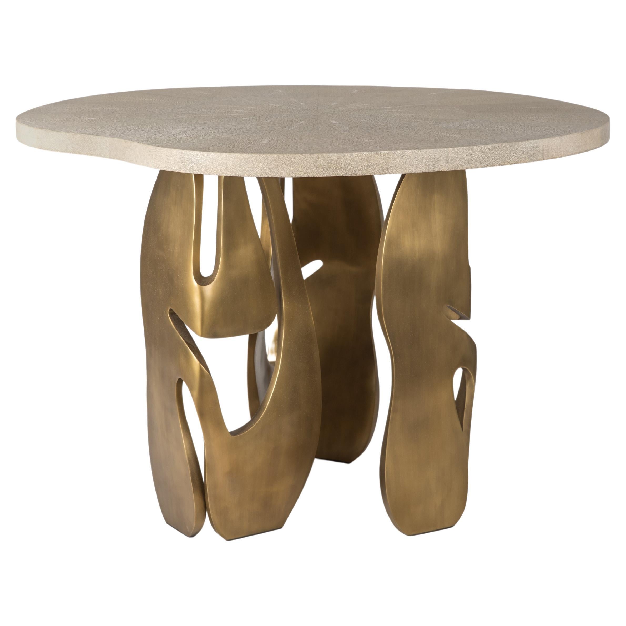 Shagreen Breakfast Table with Sculptural Brass Legs by R & Y Augousti For Sale