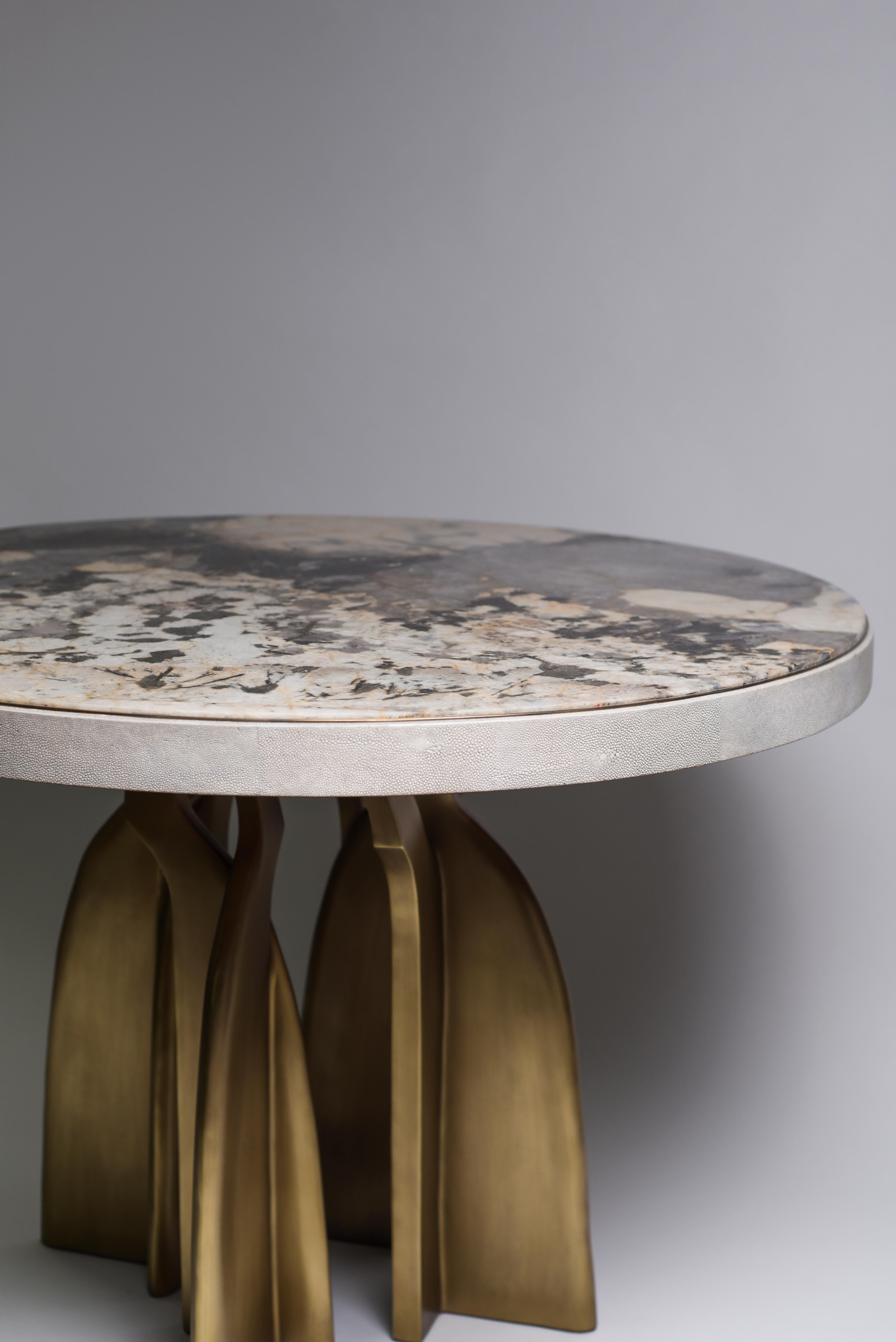 Contemporary Shagreen Breakfast Table with Sculptural Bronze-Patina Brass Legs by Kifu, Paris For Sale