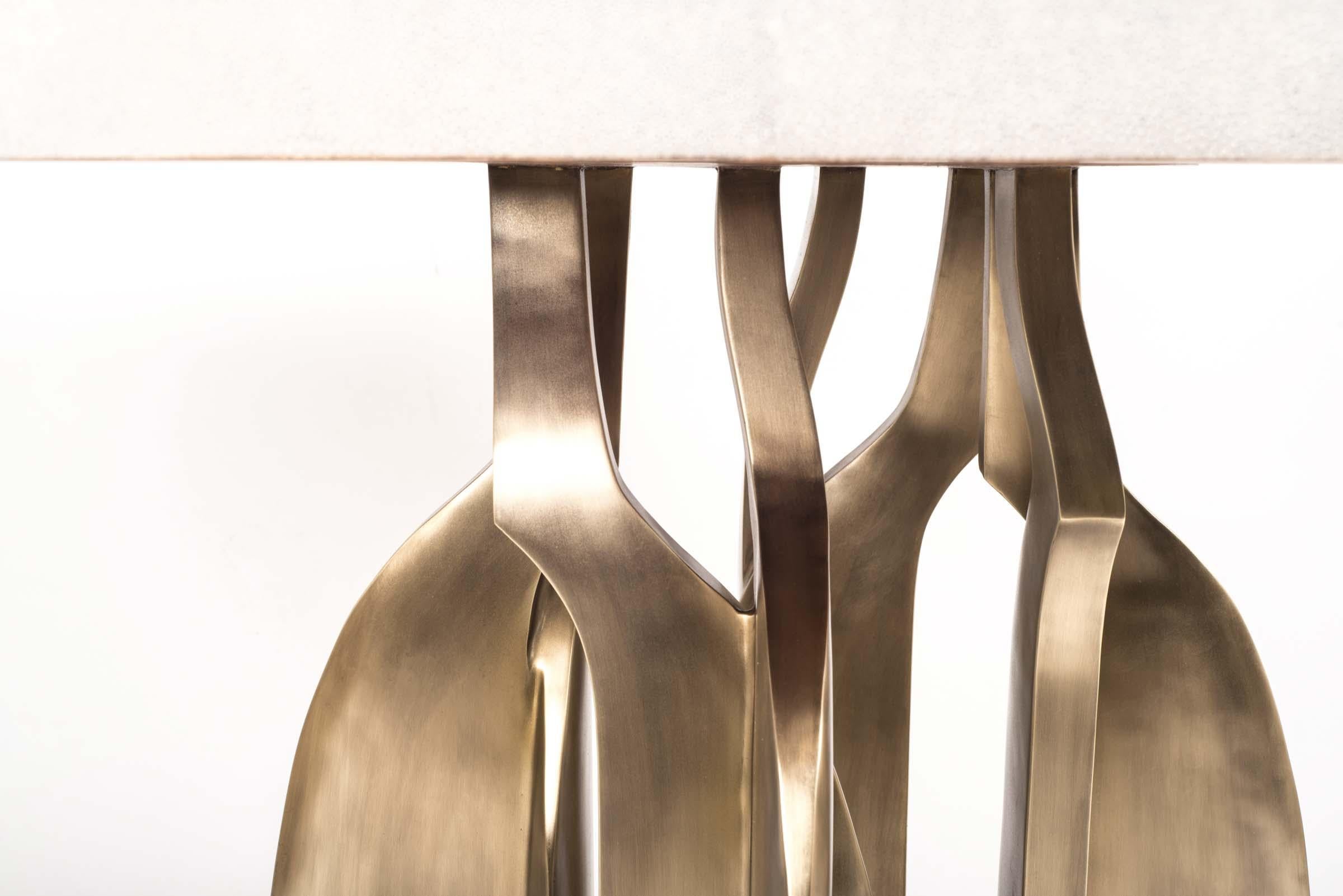 Art Deco Shagreen Breakfast Table with Sculptural Bronze-Patina Brass Legs by Kifu, Paris For Sale
