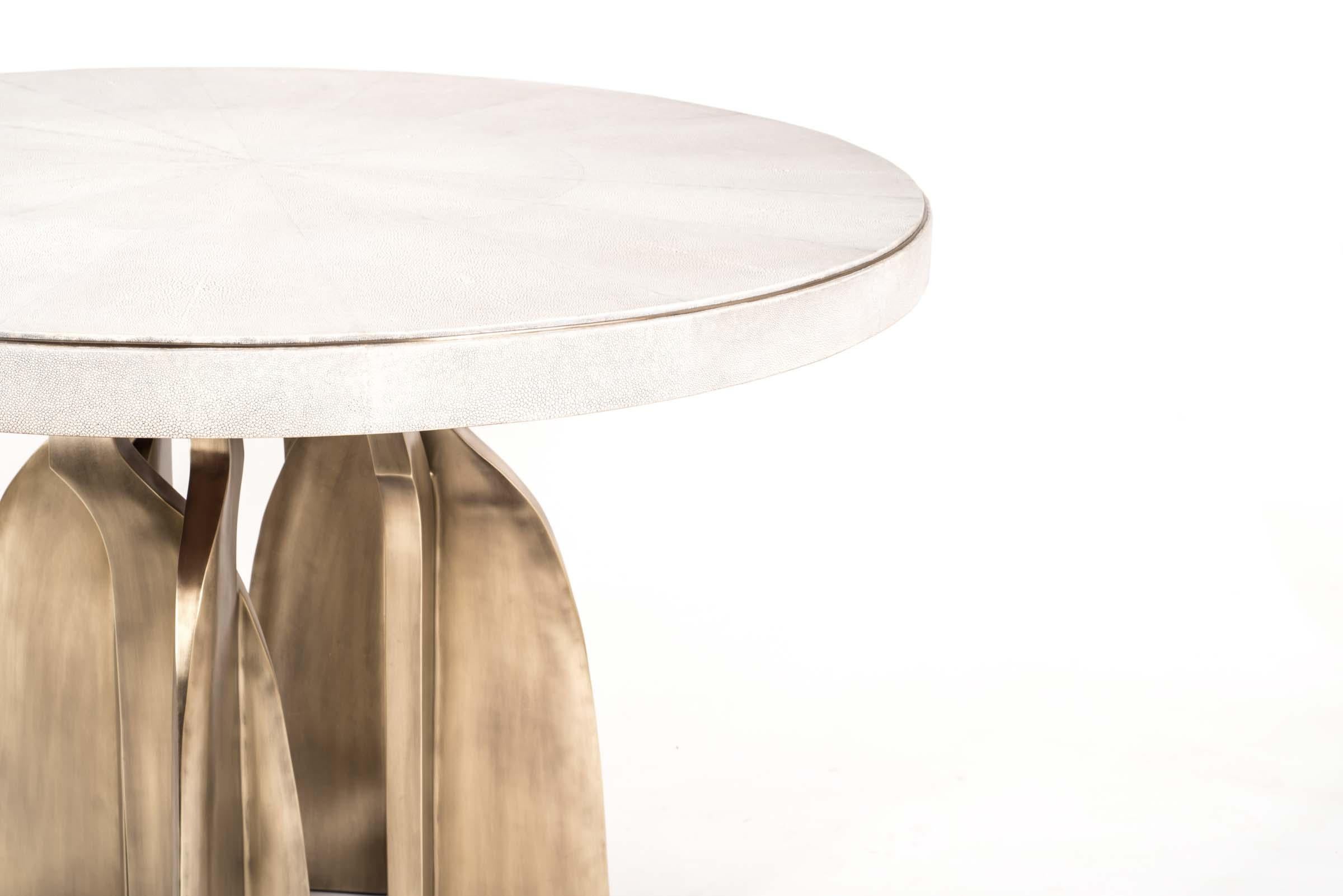 Philippine Shagreen Breakfast Table with Sculptural Bronze-Patina Brass Legs by Kifu, Paris For Sale