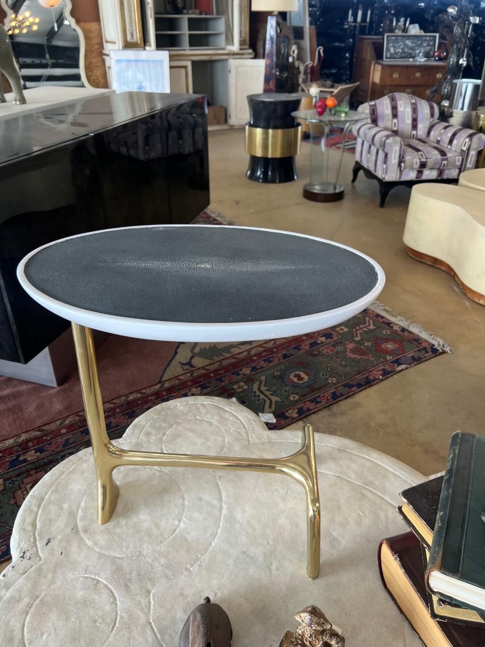 Shagreen, Bronze, Resin Side Table In Good Condition For Sale In Cathedral City, CA