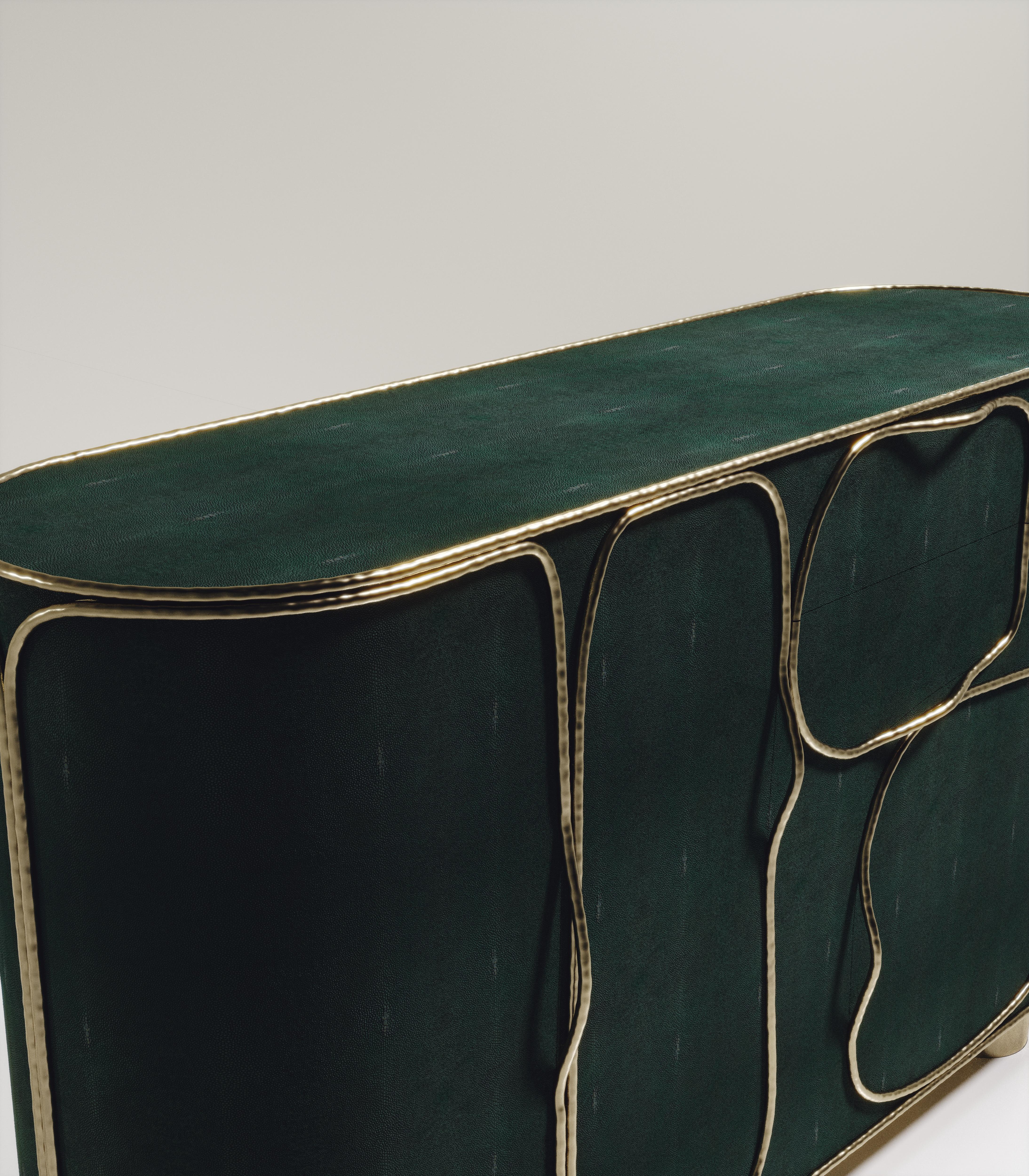 French Shagreen Buffet with Bronze-Patina Brass Details by R&Y Augousti For Sale