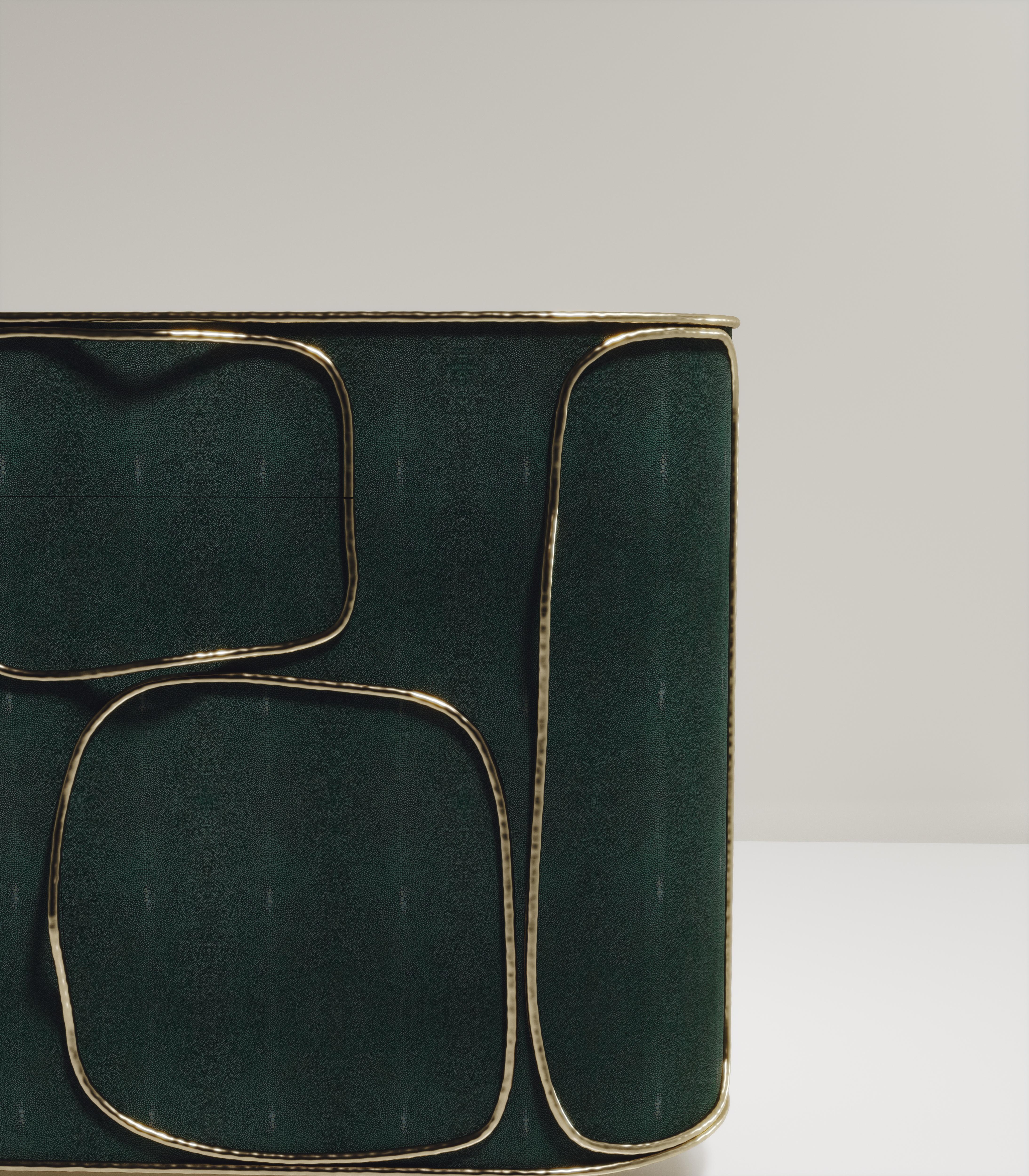 Contemporary Shagreen Buffet with Bronze-Patina Brass Details by R&Y Augousti For Sale