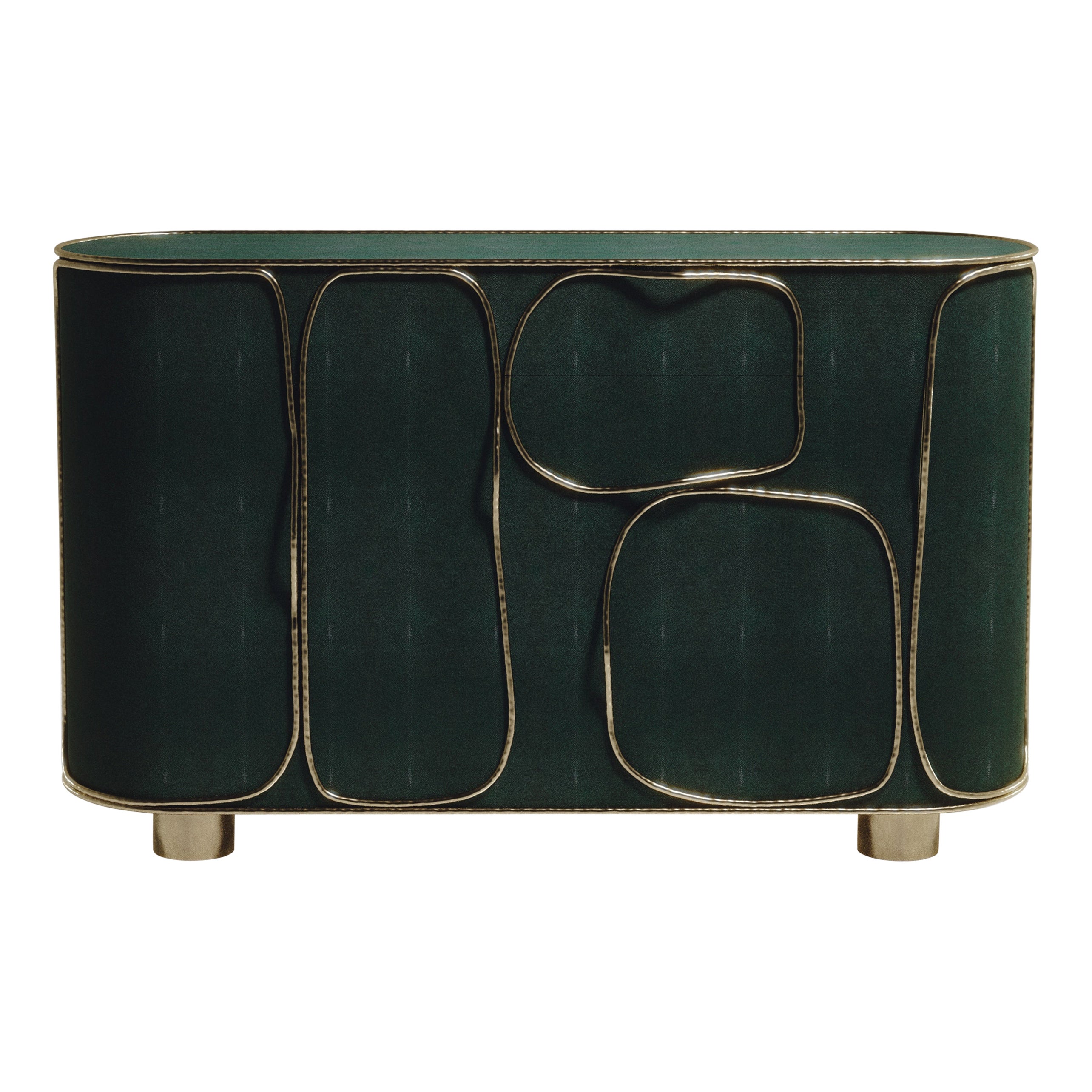 Buffet in zigrino con dettagli in ottone patinato bronzo di R & Y Augousti