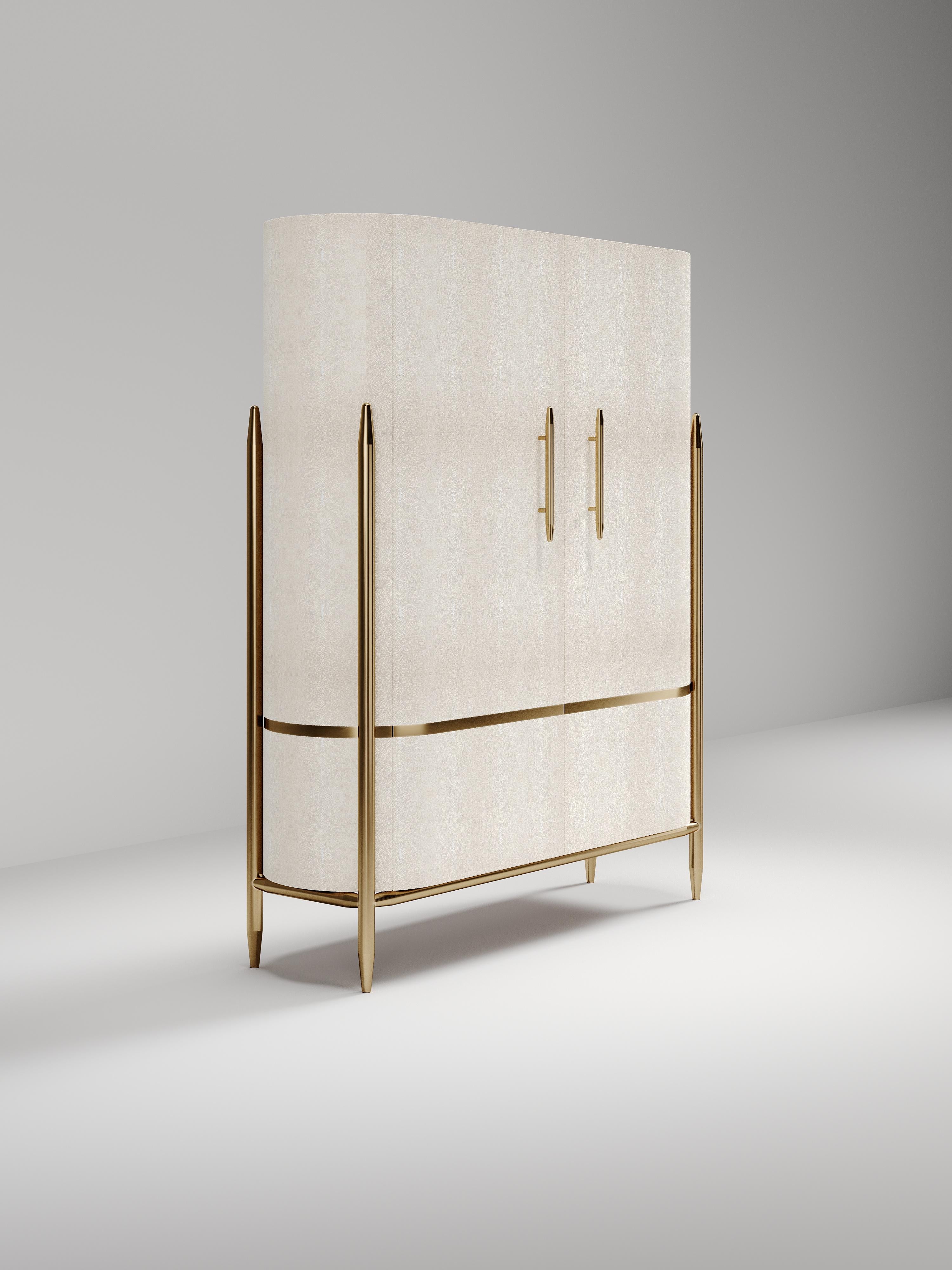 Art Déco Mobile in zigrino con accenti in ottone di Kifu Paris in vendita