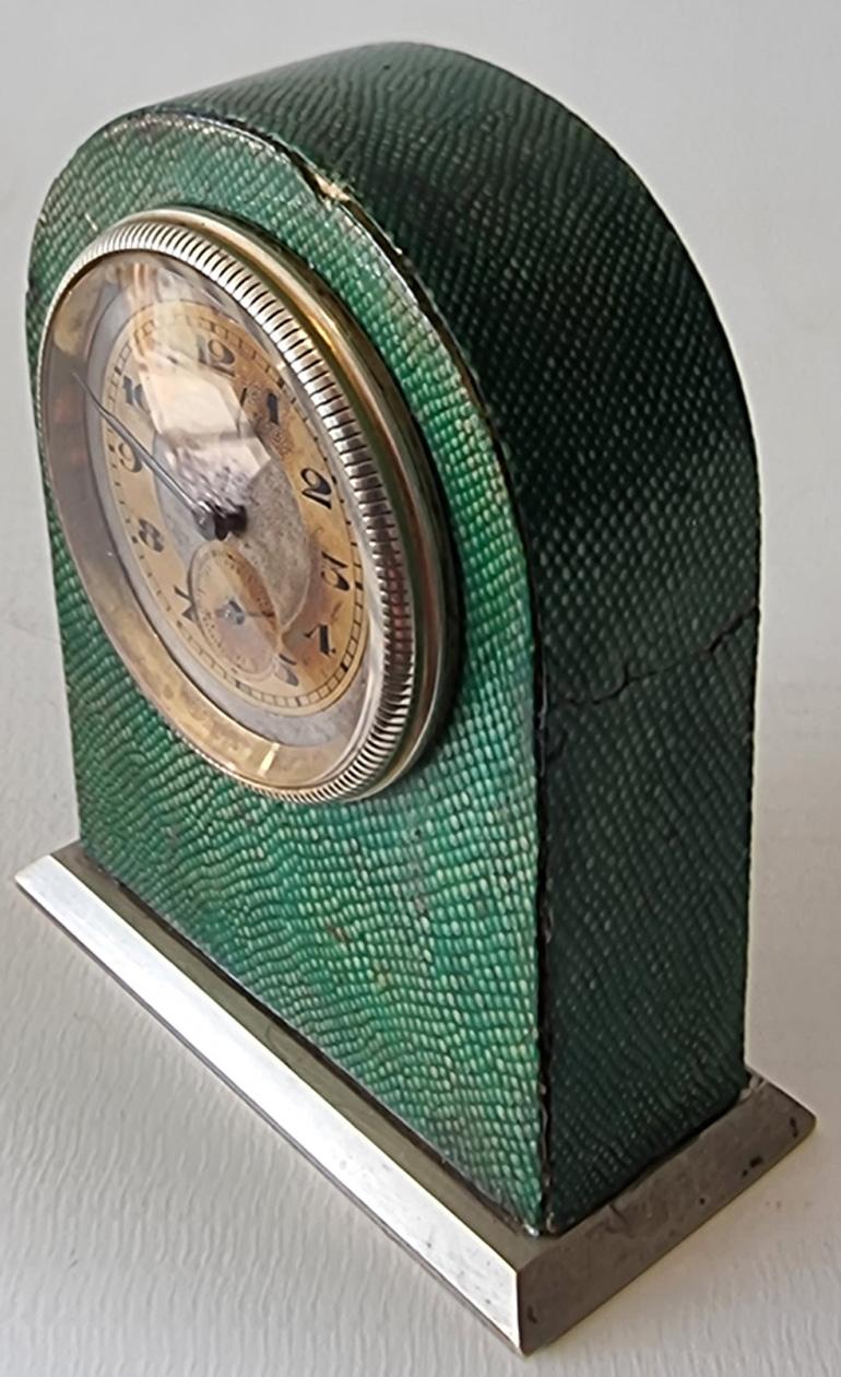 English Shagreen Cased sub miniature carriage or boudoir Clock For Sale