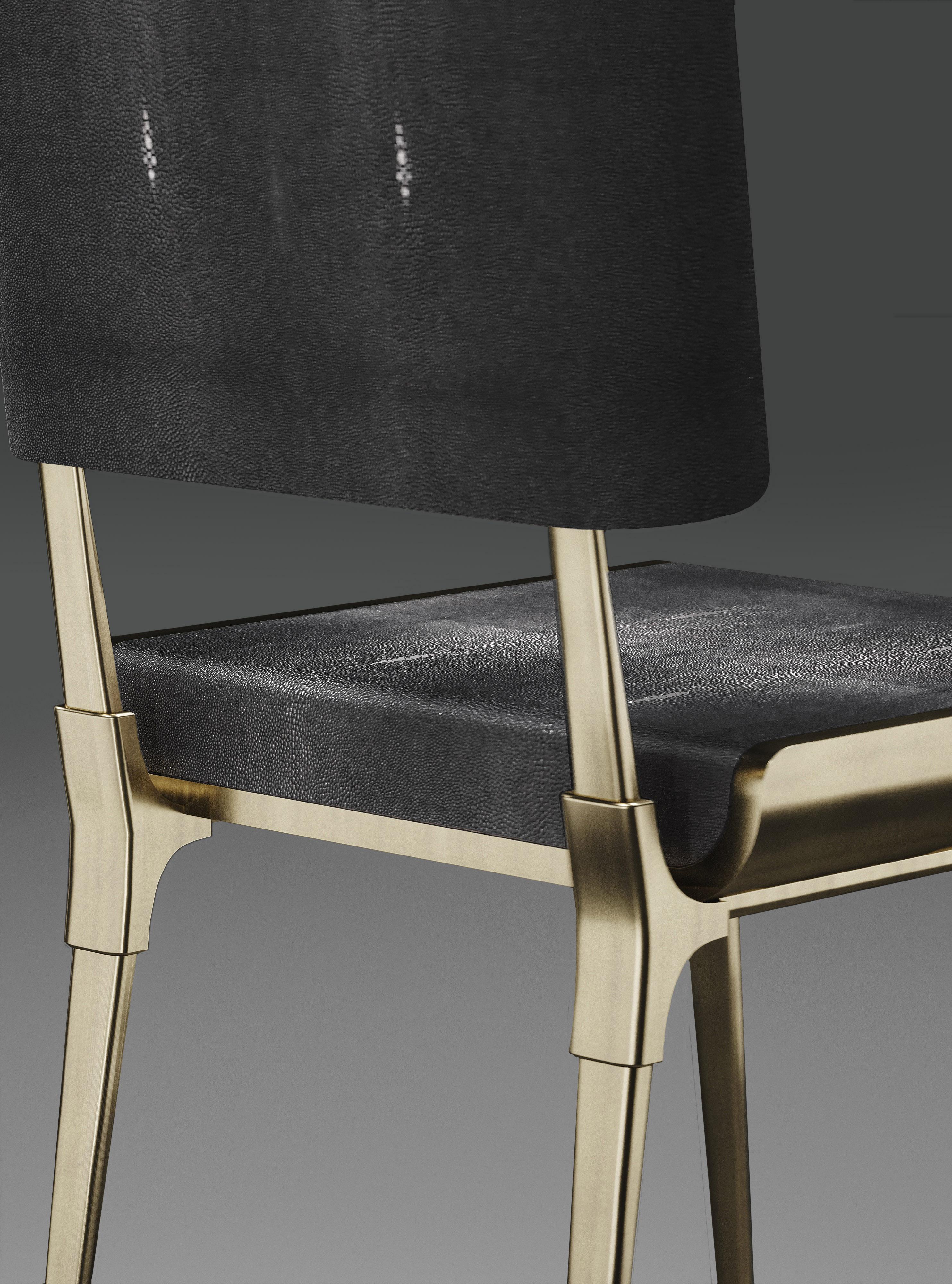 Shagreen Chair with Palmwood and Bronze-Patina Brass Details by Kifu Paris For Sale 12
