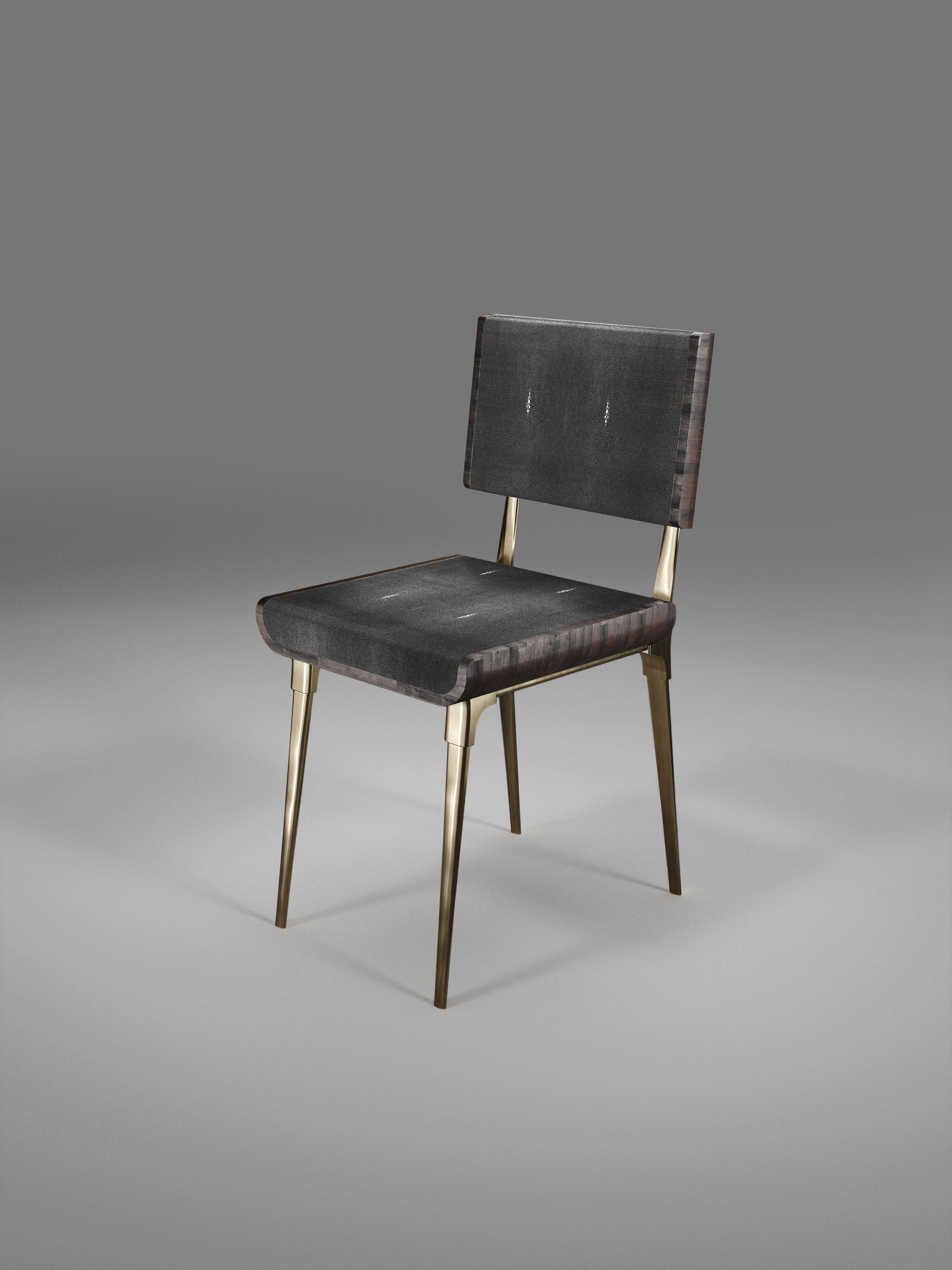 Inlay Shagreen Chair with Palmwood and Bronze-Patina Brass Details by Kifu Paris For Sale
