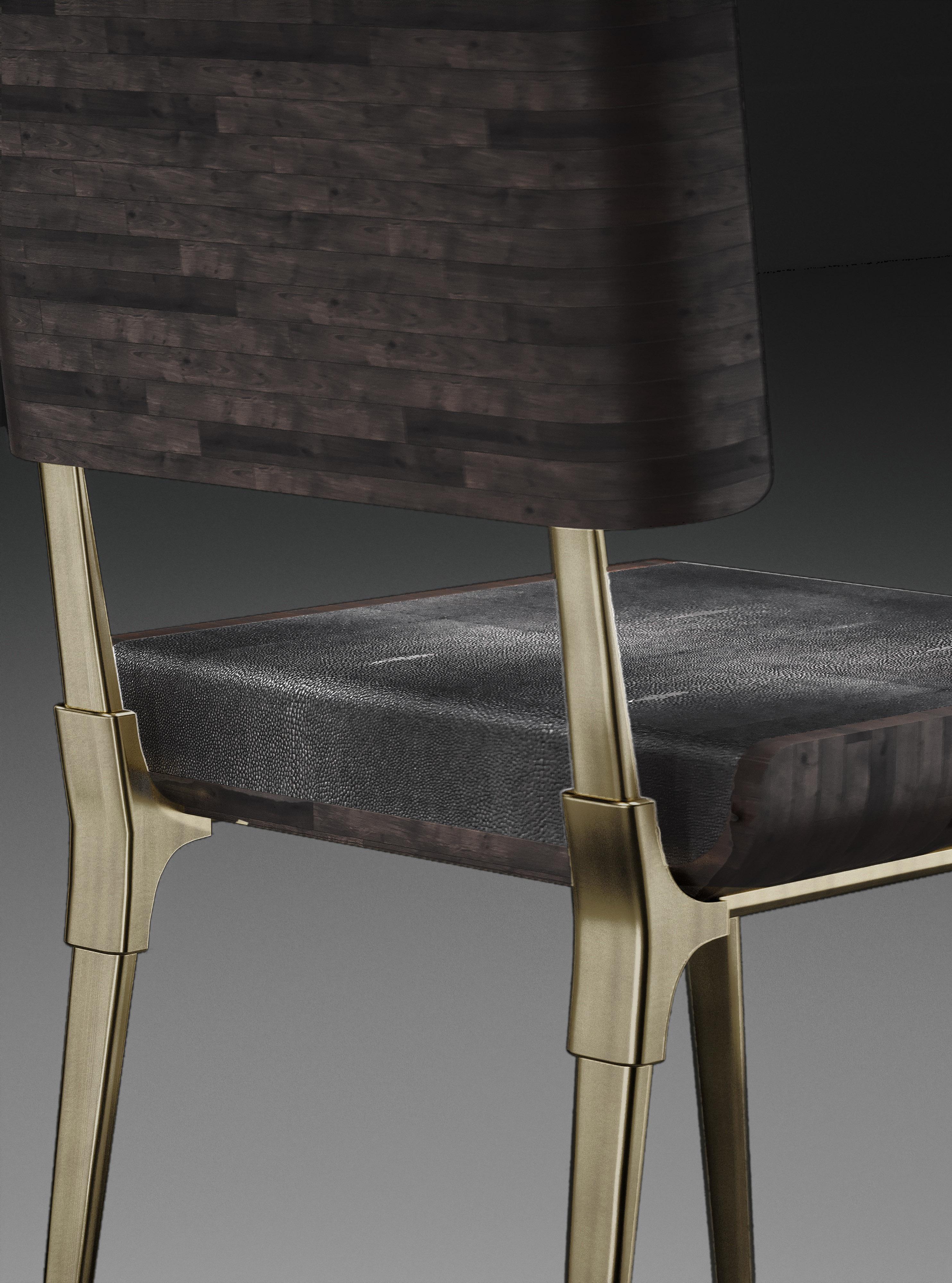 Inlay Shagreen Chair with Palmwood and Bronze-Patina Brass Details by Kifu Paris For Sale